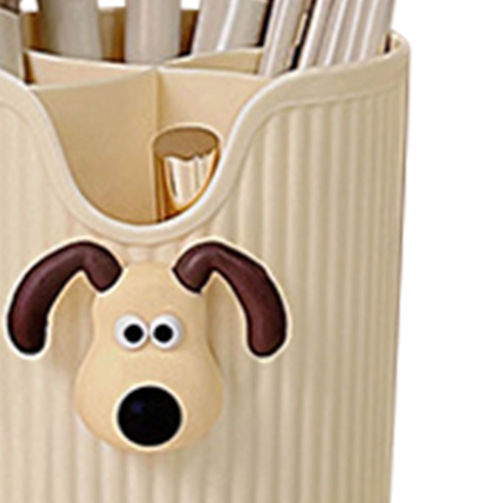 Desk Pencil Pen Holder 4 Compartments Large Capacity Cute School Supplies Makeup Brush Organizer Milky Yellow Dog Head - Image 8