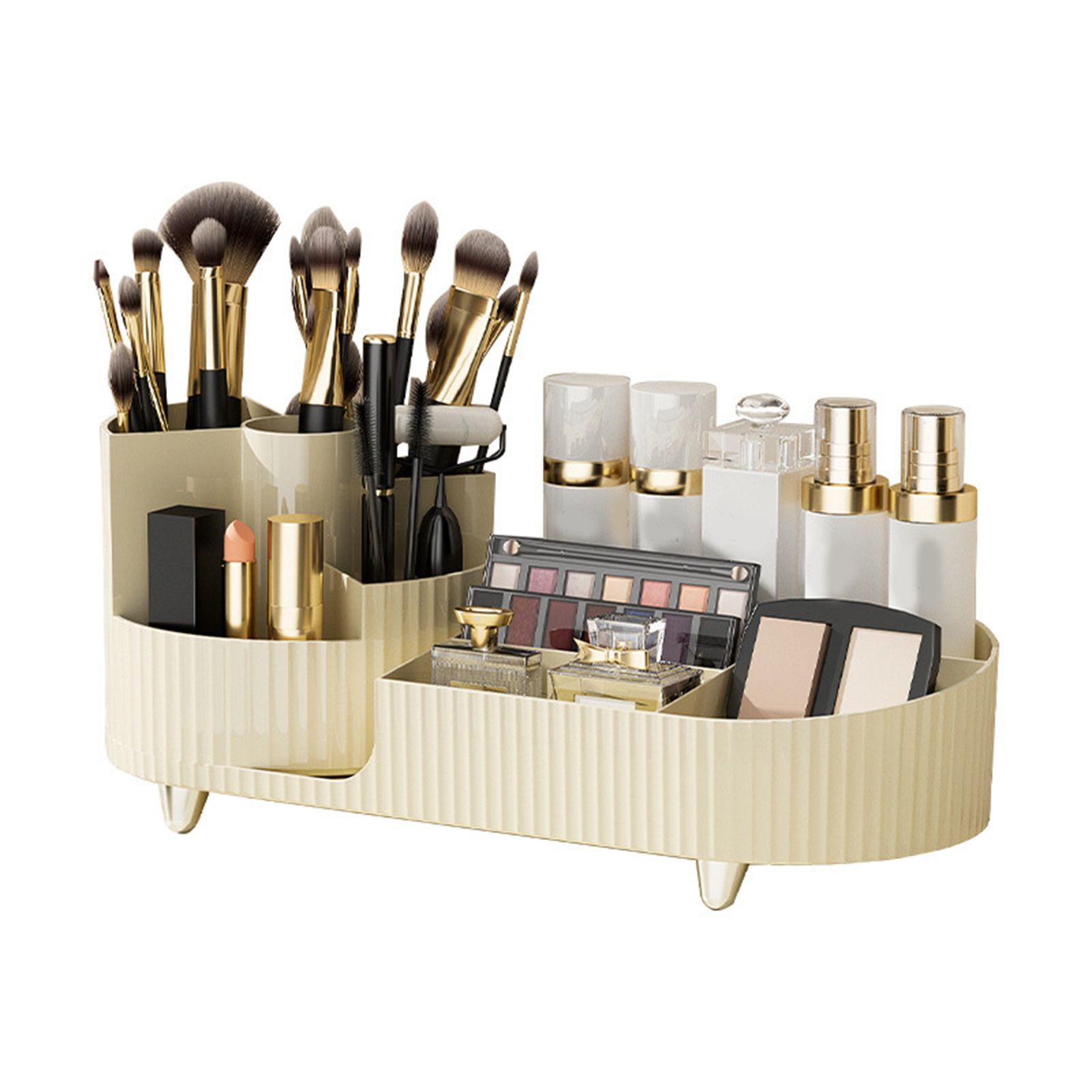 Makeup Storage Organizer Large Capacity Perforation Free Rotatable Partition Cosmetic Storage Box White - Image 1