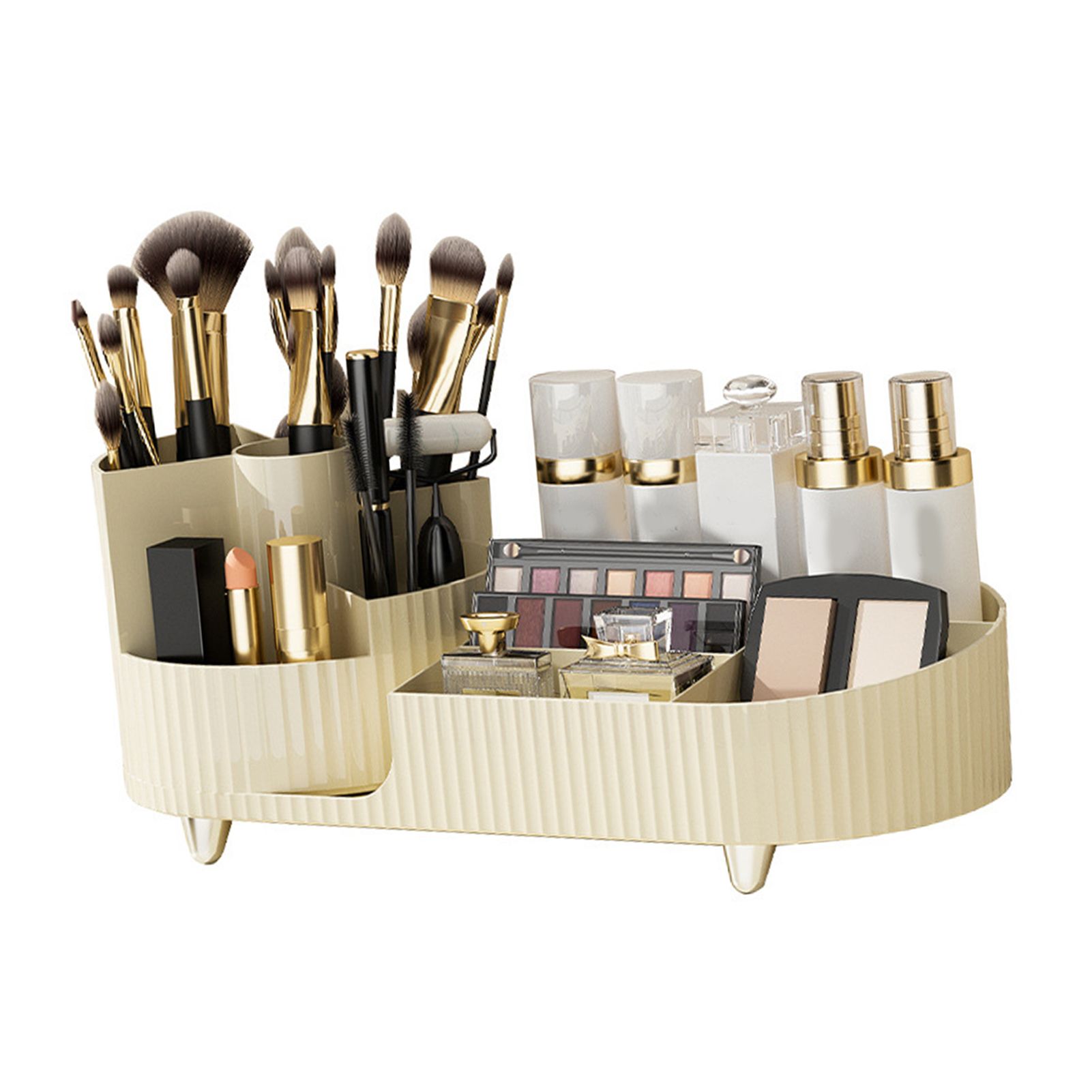 Makeup Storage Organizer Large Capacity Perforation Free Rotatable Partition Cosmetic Storage Box White - Image 2