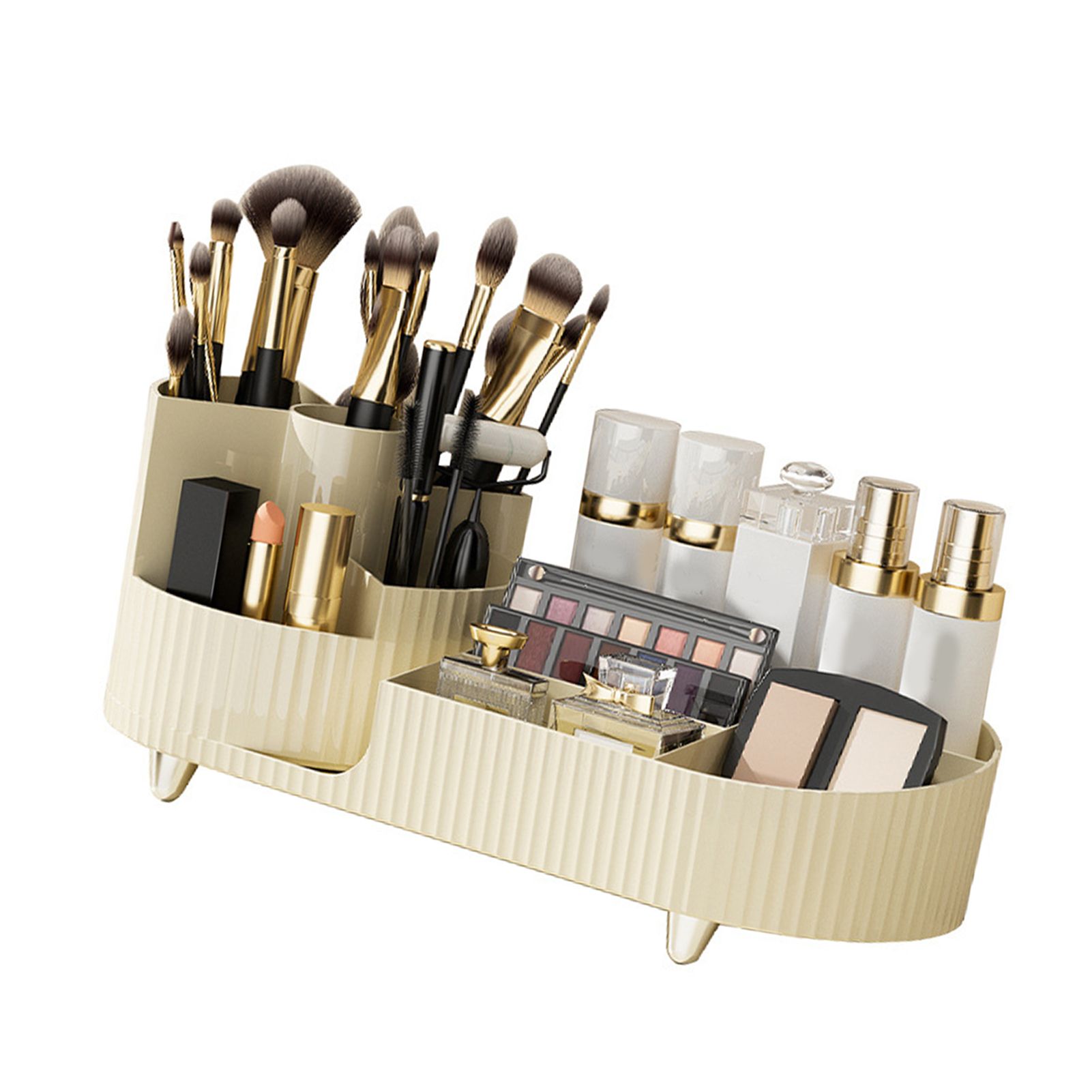 Makeup Storage Organizer Large Capacity Perforation Free Rotatable Partition Cosmetic Storage Box White - Image 3