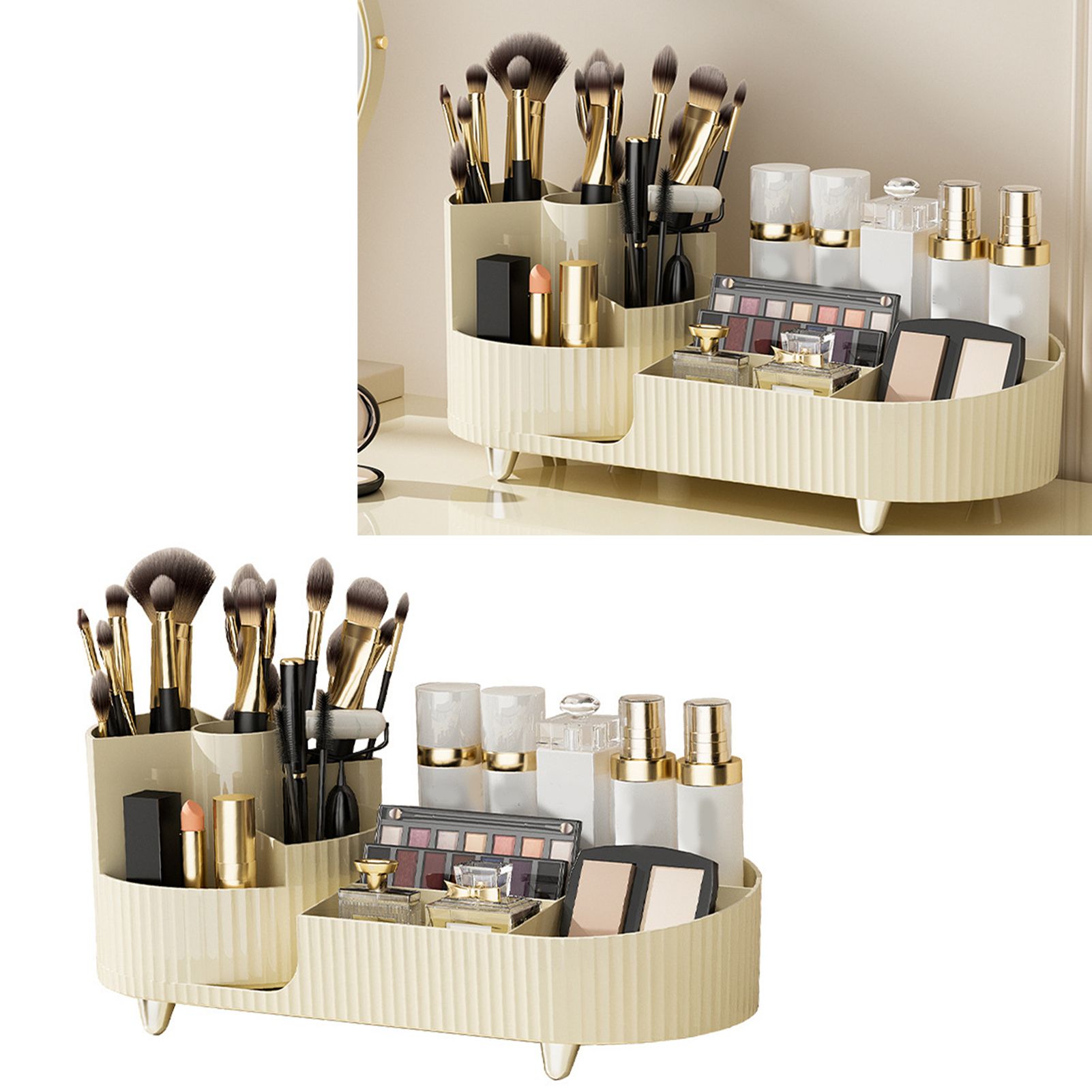 Makeup Storage Organizer Large Capacity Perforation Free Rotatable Partition Cosmetic Storage Box White - Image 5