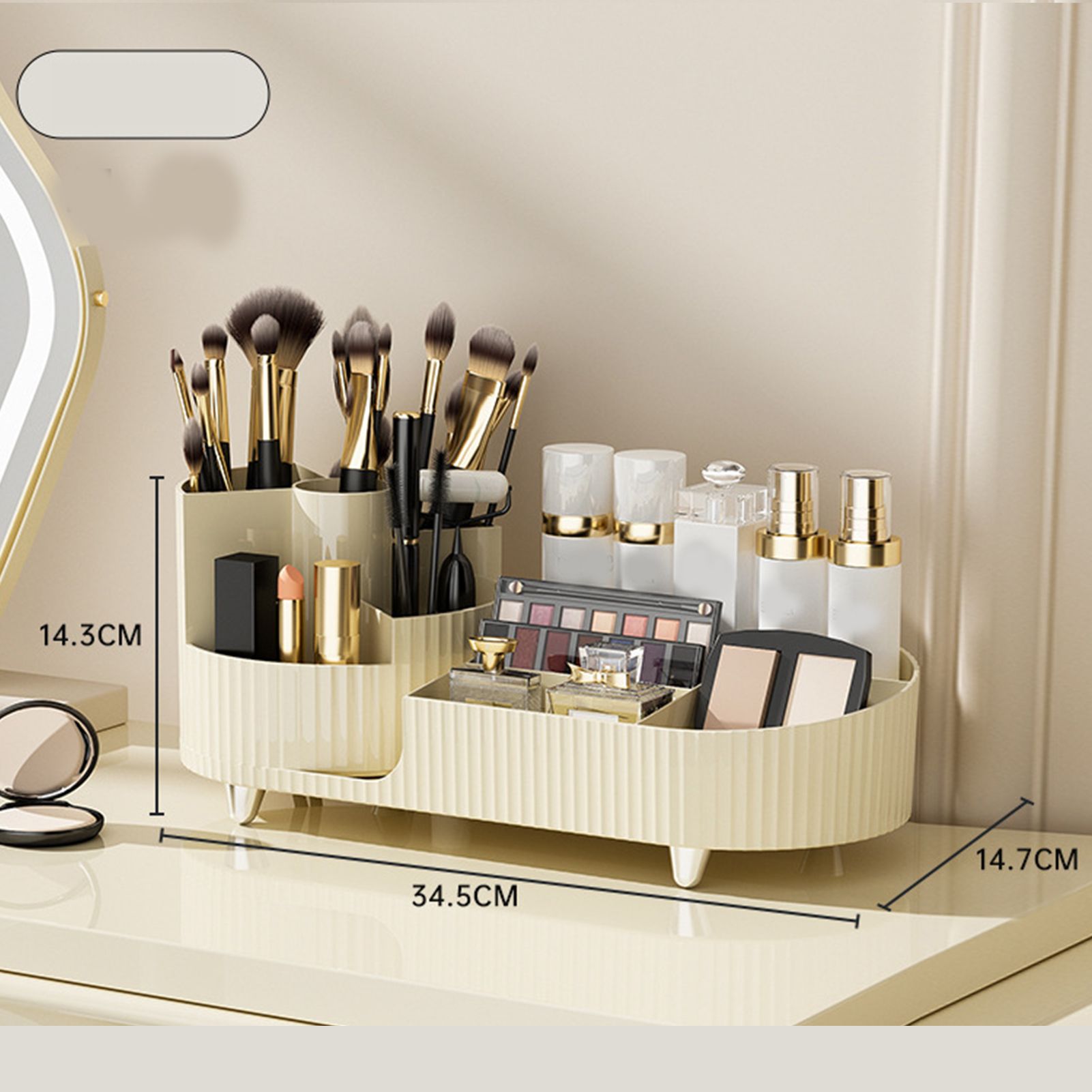 Makeup Storage Organizer Large Capacity Perforation Free Rotatable Partition Cosmetic Storage Box White - Image 8