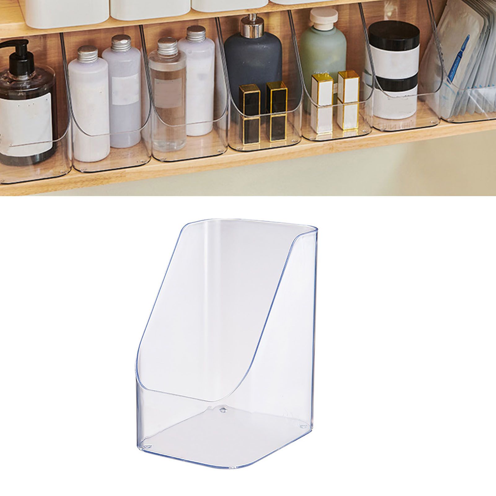 Desktop Storage Box Cosmetic Makeup Organizer Plastic Bathroom Storage Organizer Box Food Storage Bin Organizer Bevel Design Transparent - Image 5