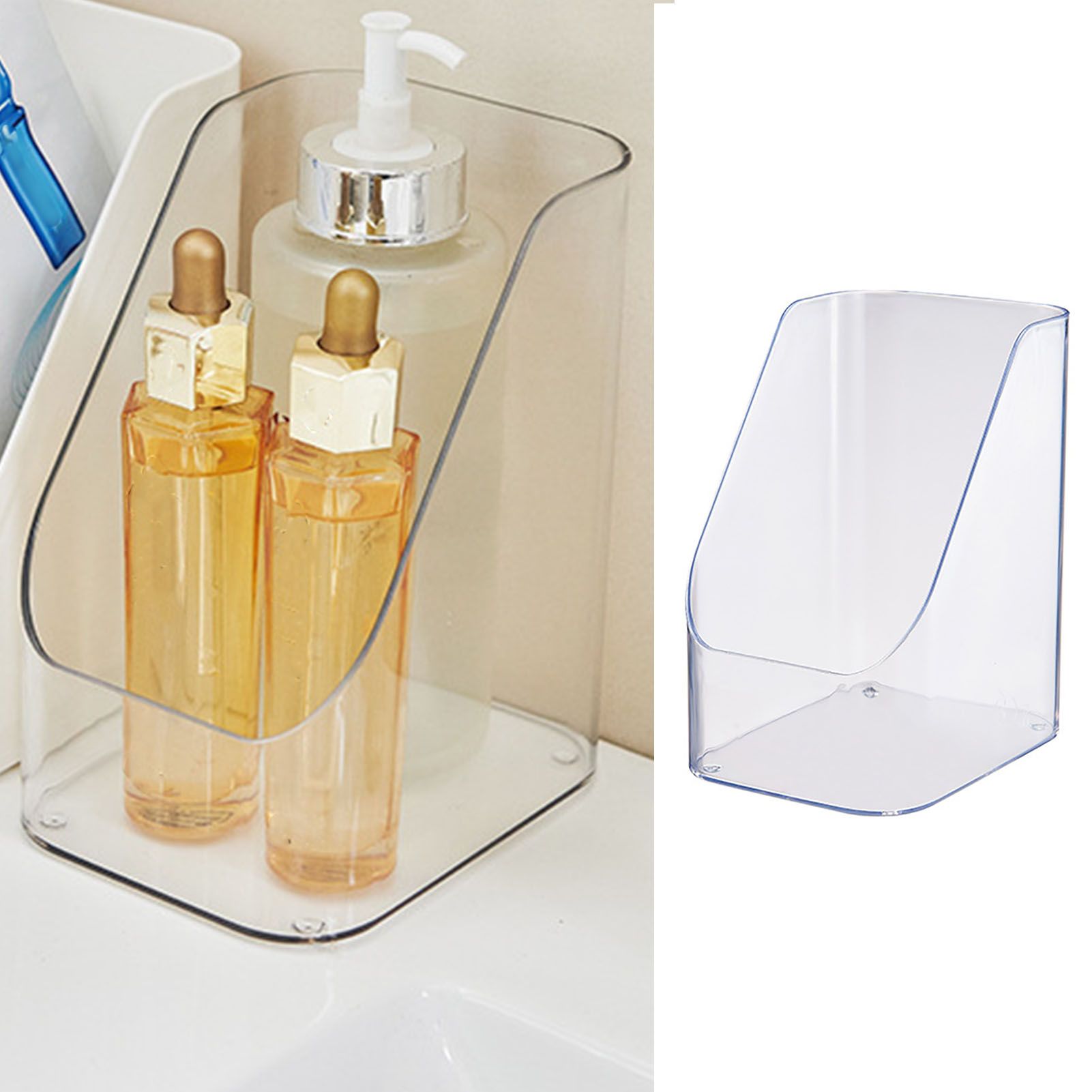 Desktop Storage Box Cosmetic Makeup Organizer Plastic Bathroom Storage Organizer Box Food Storage Bin Organizer Bevel Design Transparent - Image 6