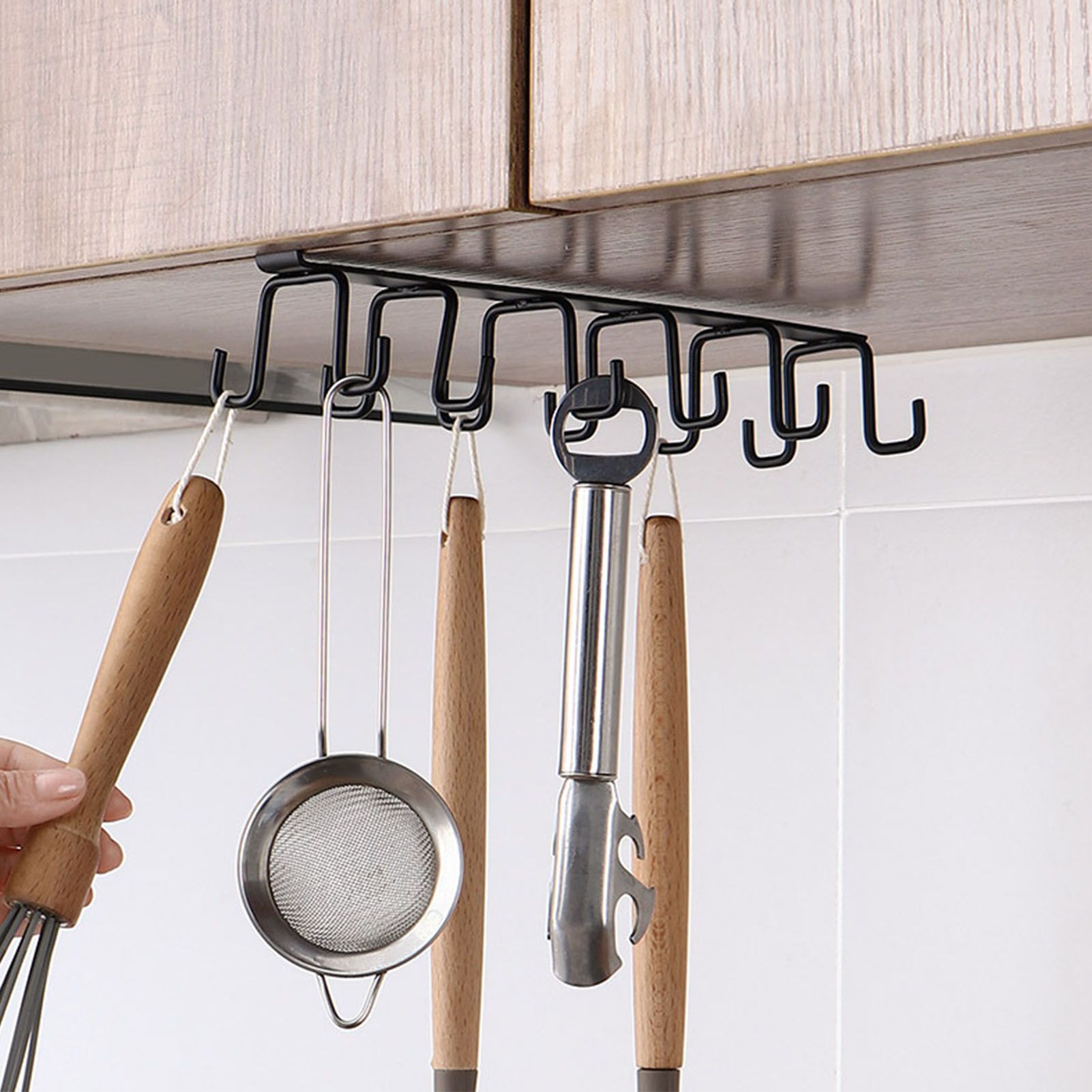 Kitchen Utensil Holder Hanger Iron Double Row Hook Spoon Shovel Shelving for Restaurant Black - Image 5