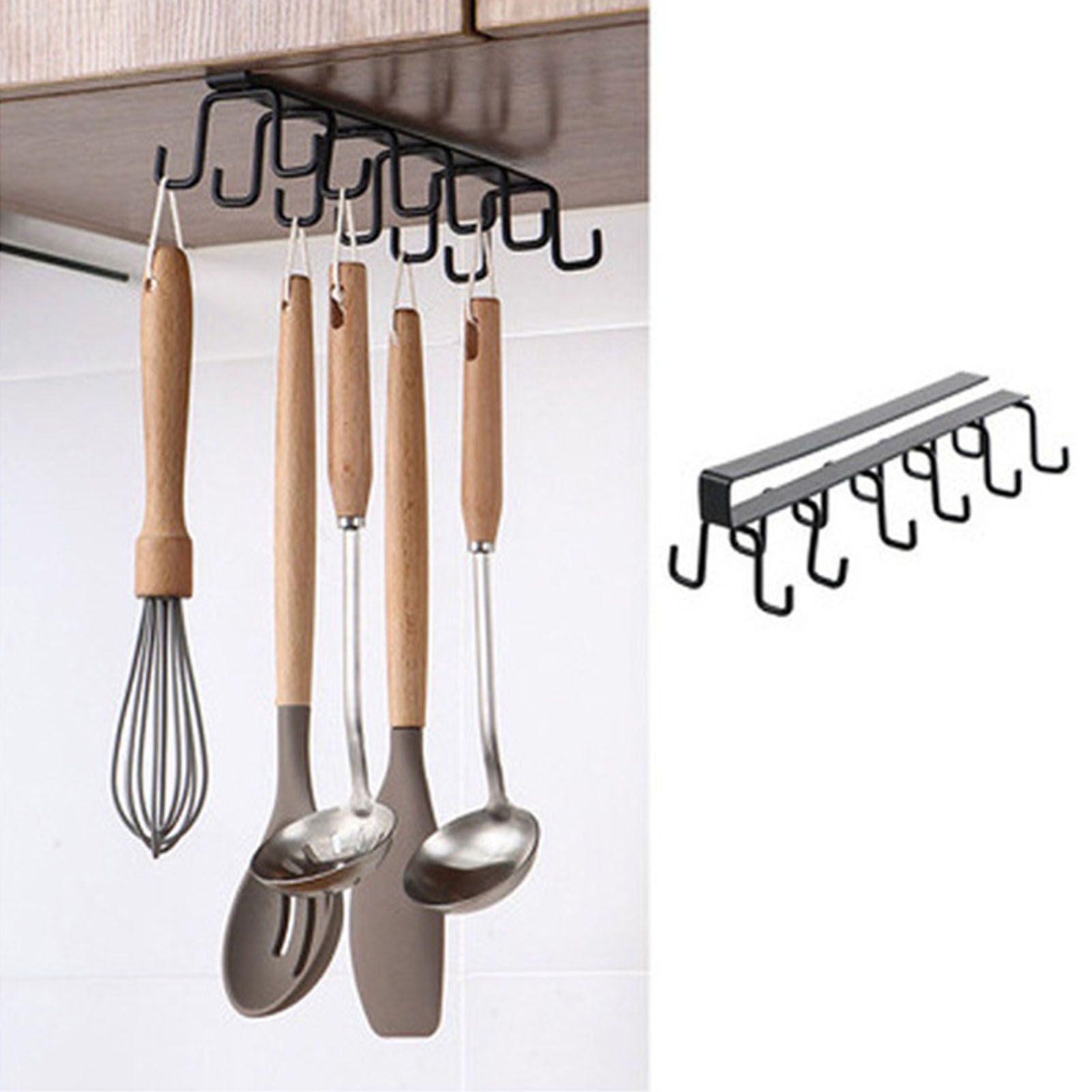 Kitchen Utensil Holder Hanger Iron Double Row Hook Spoon Shovel Shelving for Restaurant Black - Image 6