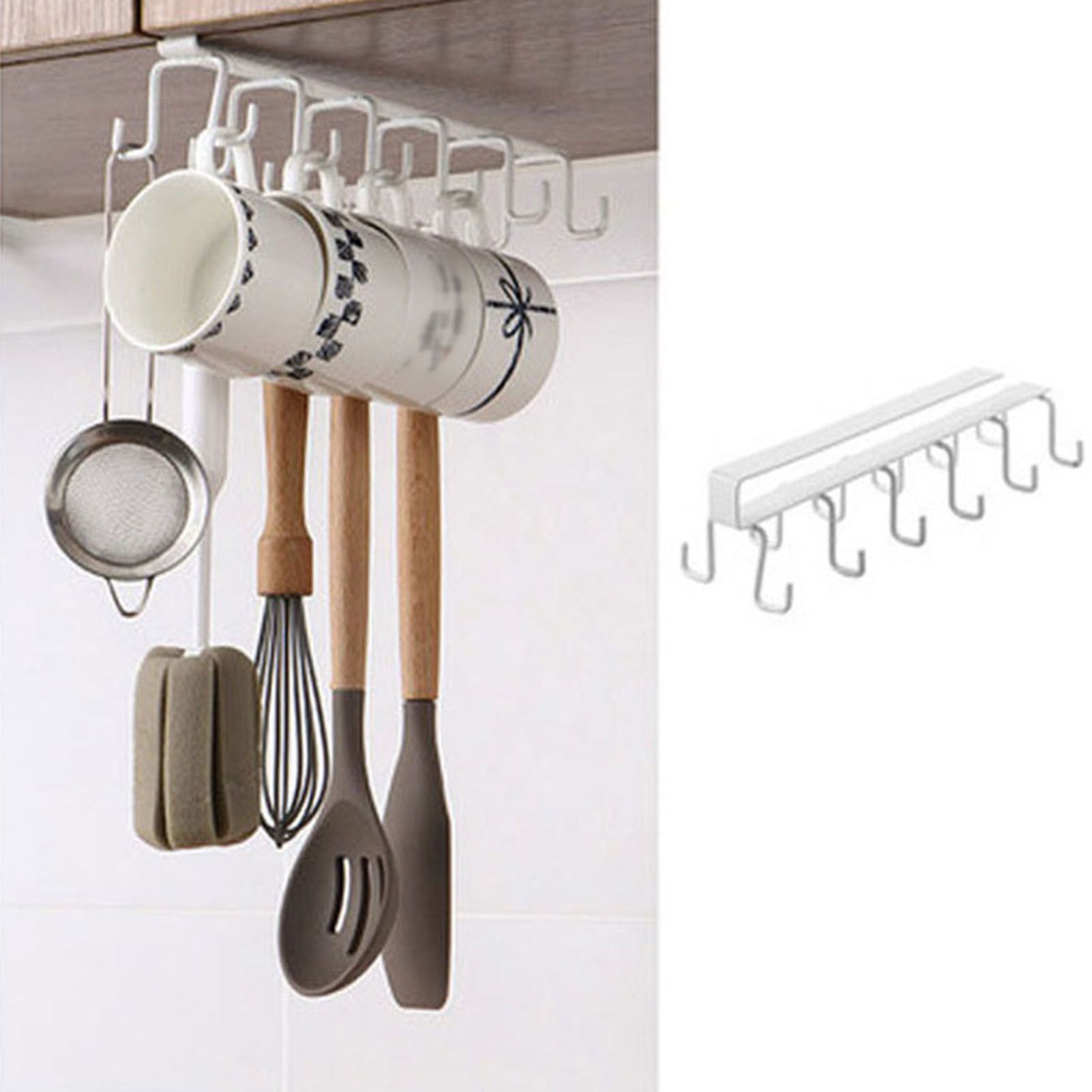 Kitchen Utensil Holder Hanger Iron Double Row Hook Spoon Shovel Shelving for Restaurant White - Image 5
