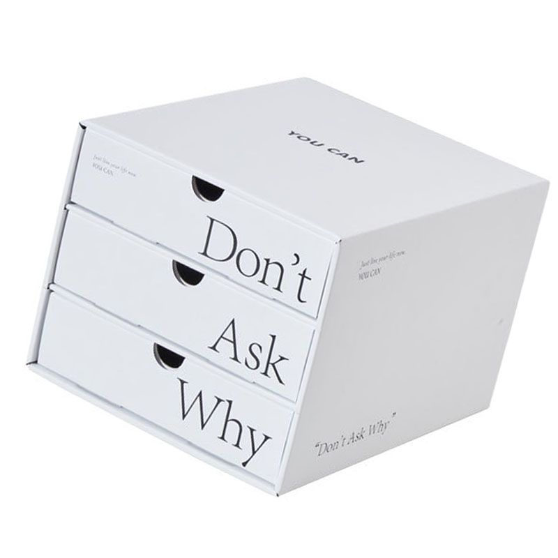 Desk Organizer with Drawer Corrugated Paper 3 Tier Desktop Storage Box for Home Dorm Office White - Image 3