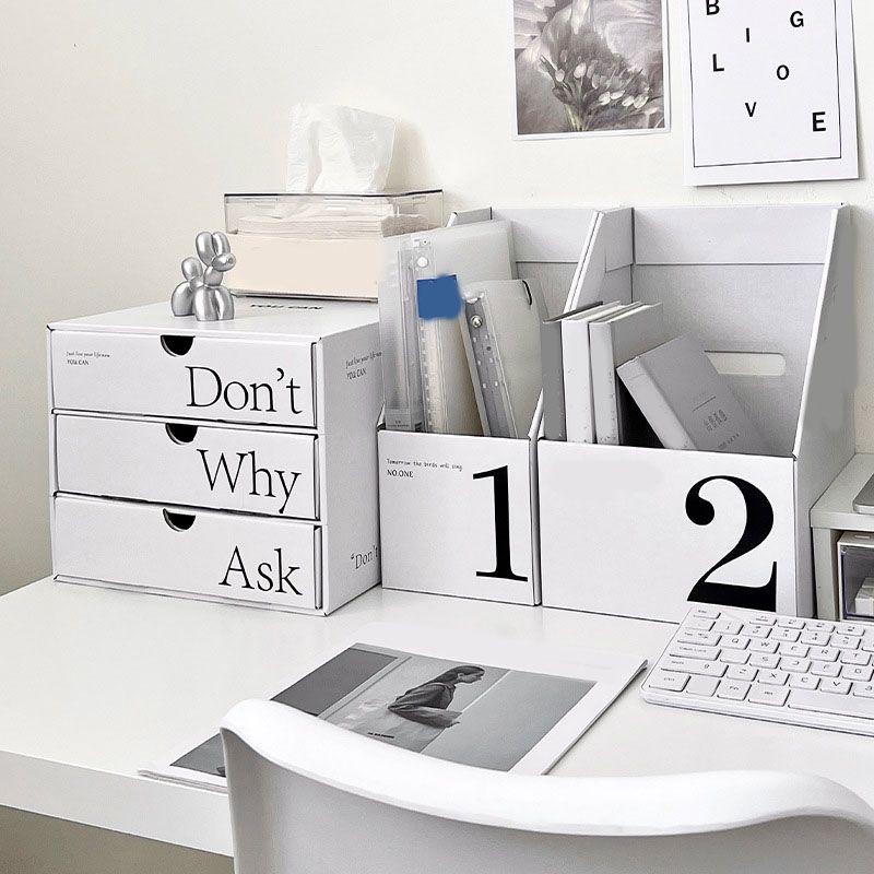Desk Organizer with Drawer Corrugated Paper 3 Tier Desktop Storage Box for Home Dorm Office White - Image 5