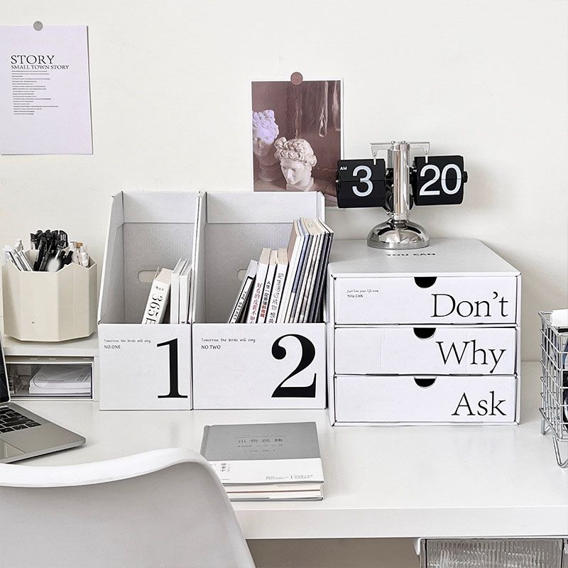 Desk Organizer with Drawer Corrugated Paper 3 Tier Desktop Storage Box for Home Dorm Office White - Image 6