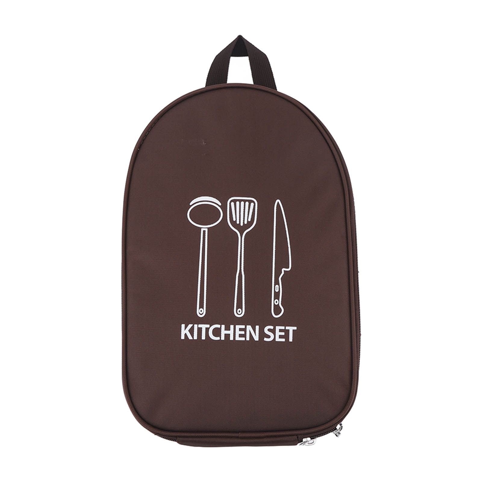 Camping Utensil Bag Canvas Cookware Knife Storage Bag Portable Tools Travel Bag for Outdoor BBQ Brown - Image 1