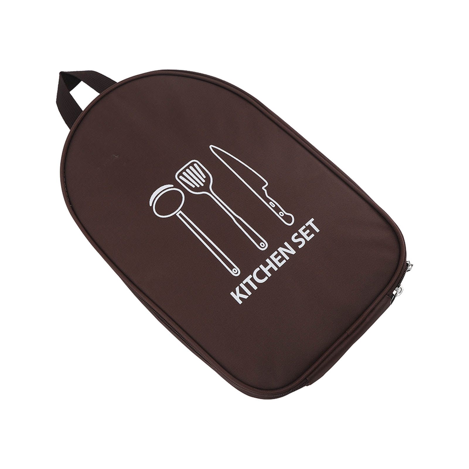 Camping Utensil Bag Canvas Cookware Knife Storage Bag Portable Tools Travel Bag for Outdoor BBQ Brown - Image 2