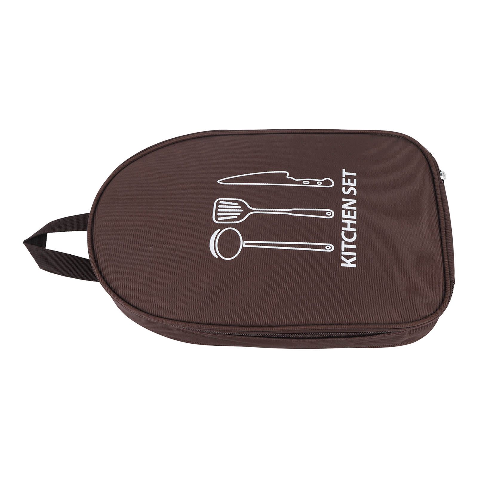 Camping Utensil Bag Canvas Cookware Knife Storage Bag Portable Tools Travel Bag for Outdoor BBQ Brown - Image 4
