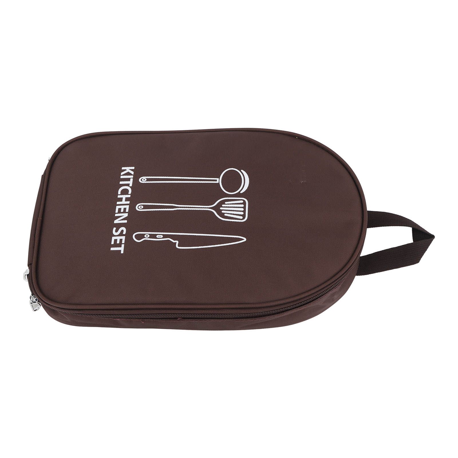 Camping Utensil Bag Canvas Cookware Knife Storage Bag Portable Tools Travel Bag for Outdoor BBQ Brown - Image 5