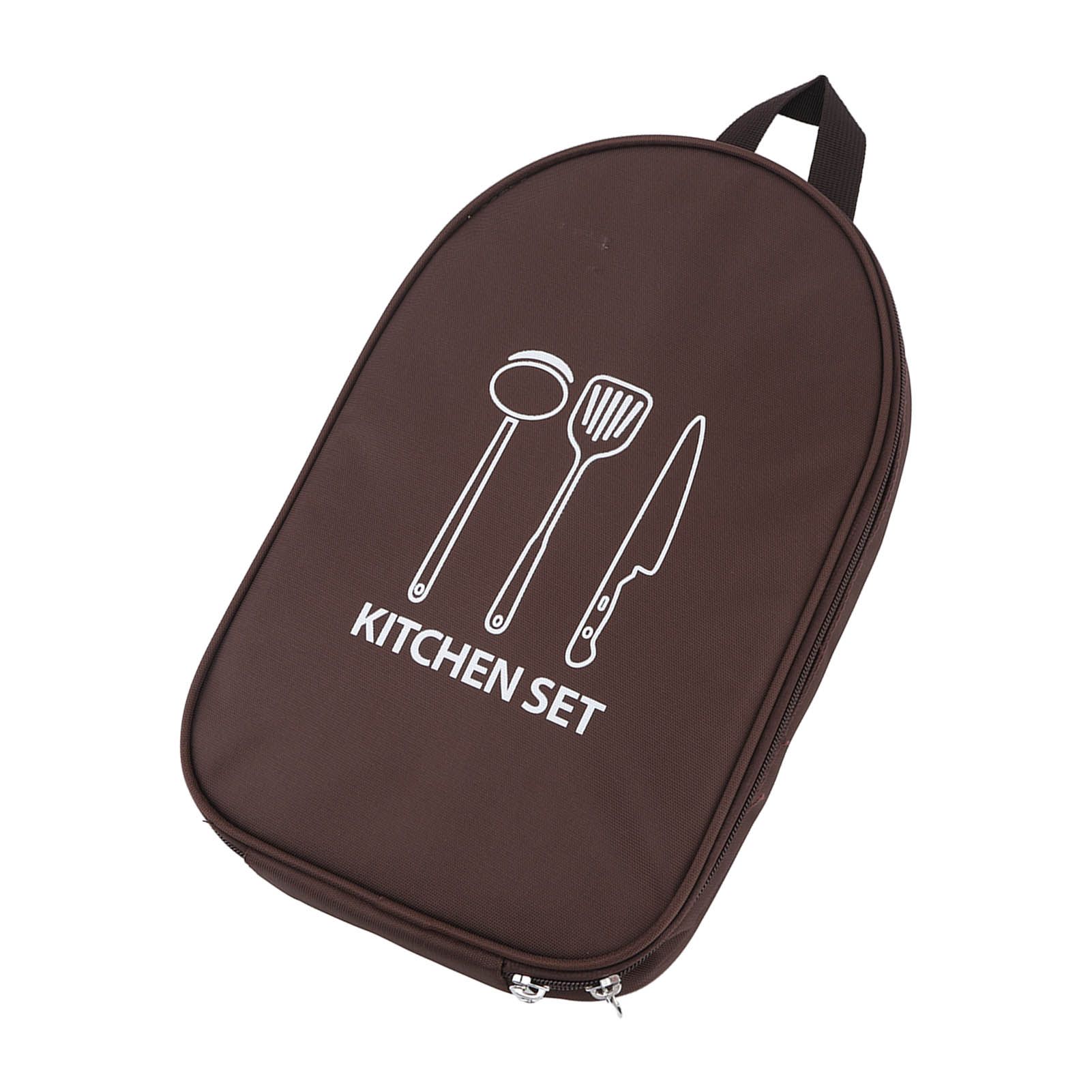 Camping Utensil Bag Canvas Cookware Knife Storage Bag Portable Tools Travel Bag for Outdoor BBQ Brown - Image 8