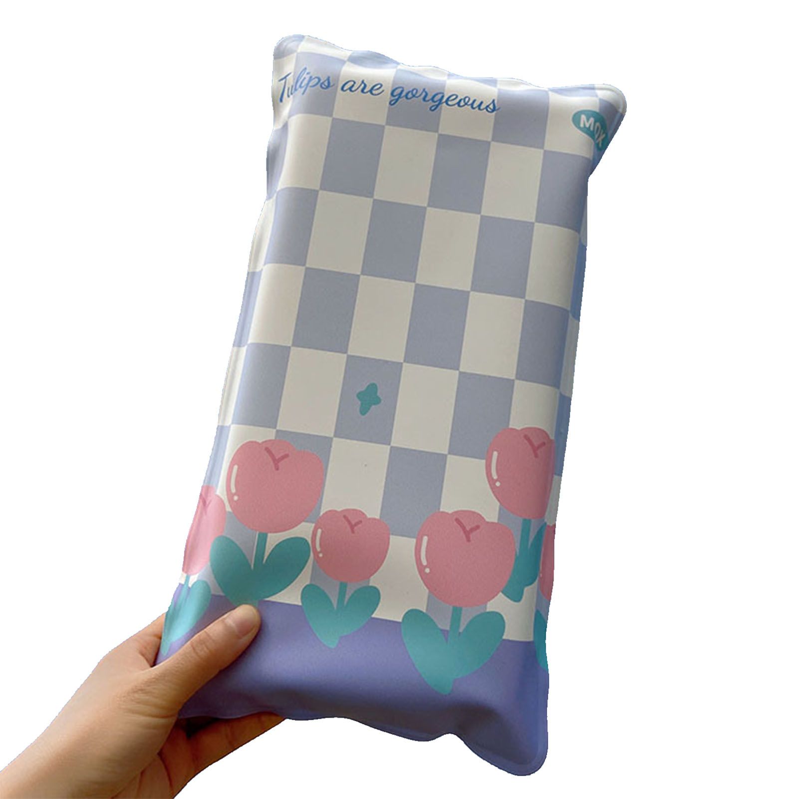 Water Filling Ice Pillow Multifunctional Summer Cartoon Cooling Cushion Mat Chair Pad for Children Blue Plaid Tulips - Image 1