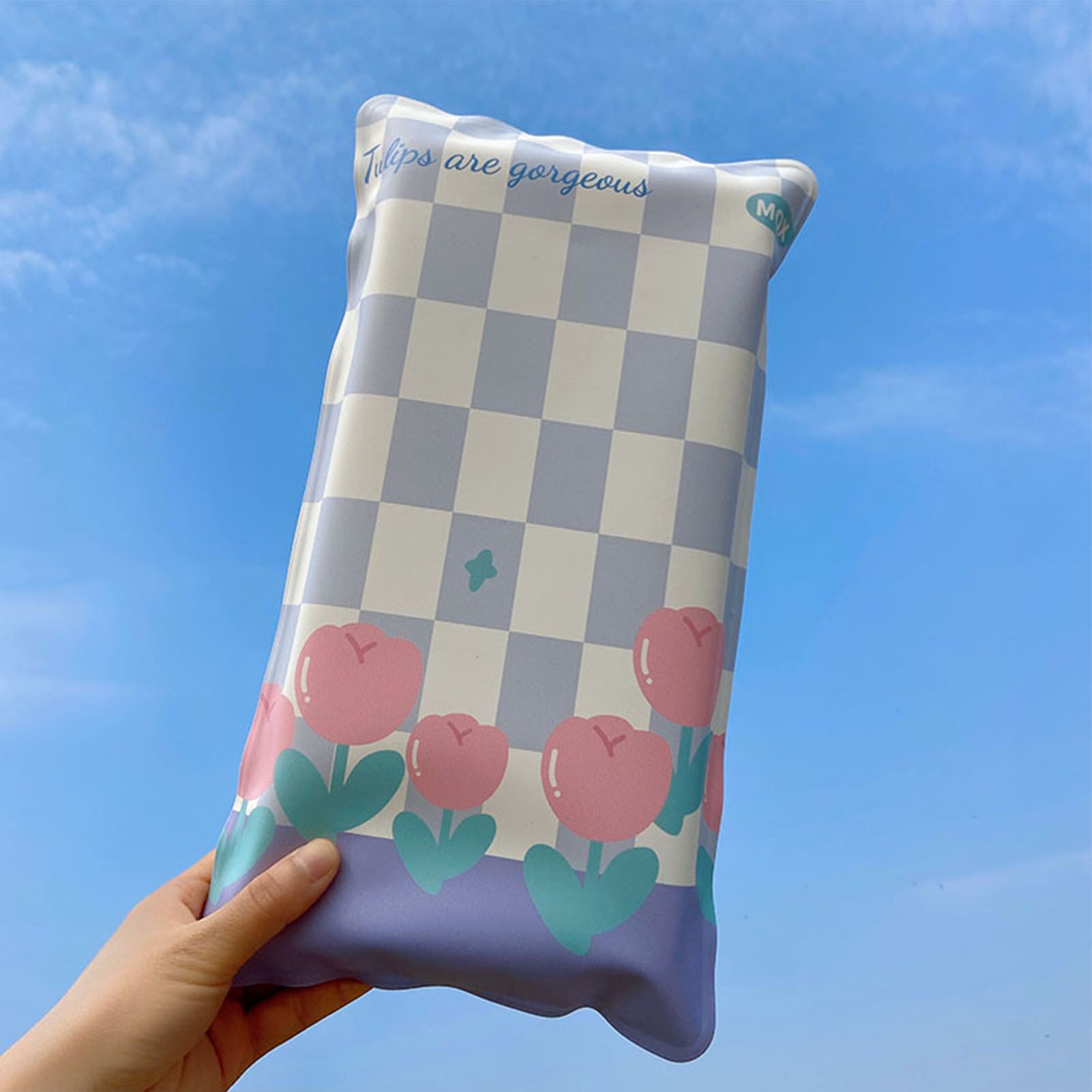 Water Filling Ice Pillow Multifunctional Summer Cartoon Cooling Cushion Mat Chair Pad for Children Blue Plaid Tulips - Image 5