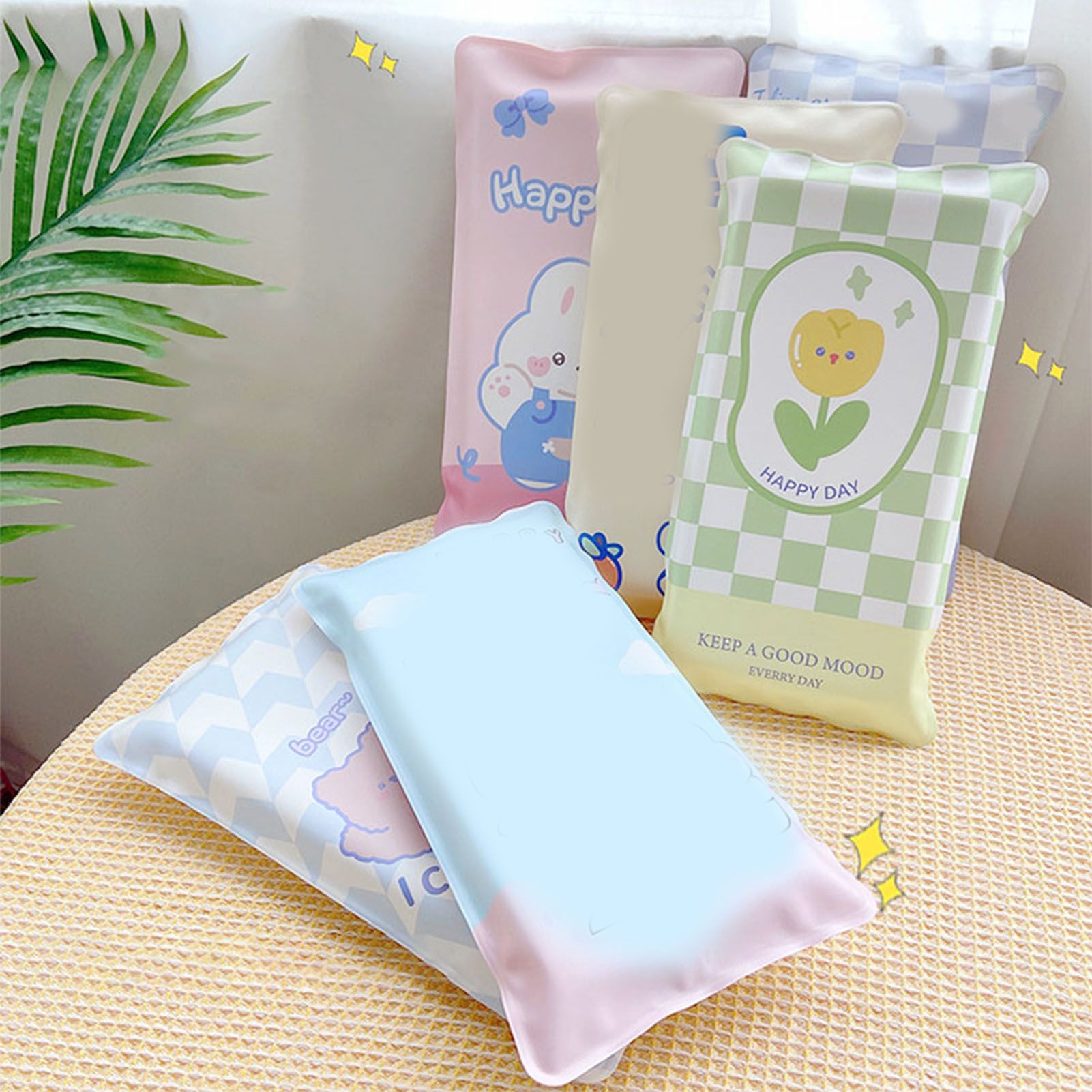Water Filling Ice Pillow Multifunctional Summer Cartoon Cooling Cushion Mat Chair Pad for Children Blue Plaid Tulips - Image 6