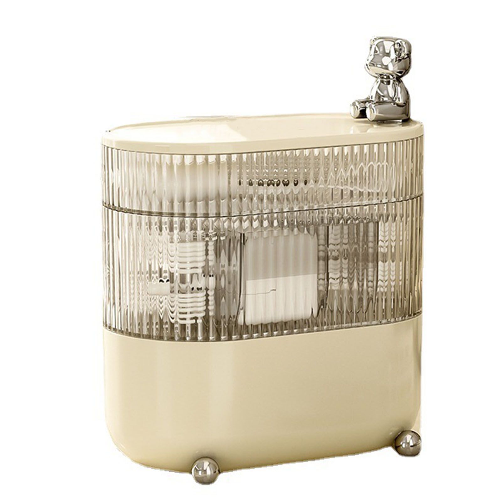 Desktop Storage Box 3 Tier Rotating Divided Organizer for Jewelry Data Cable Cosmetic Cream White - Image 1