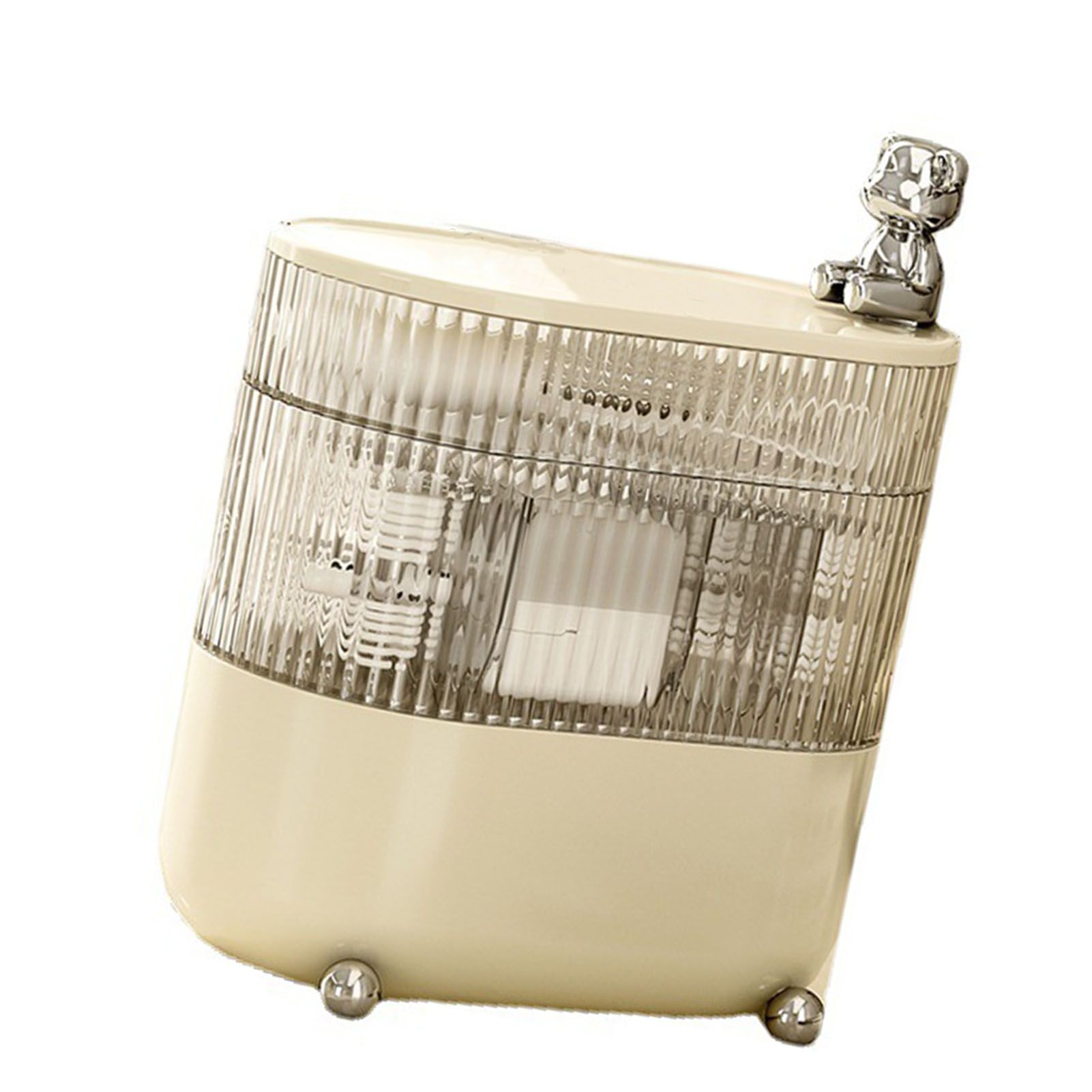 Desktop Storage Box 3 Tier Rotating Divided Organizer for Jewelry Data Cable Cosmetic Cream White - Image 2