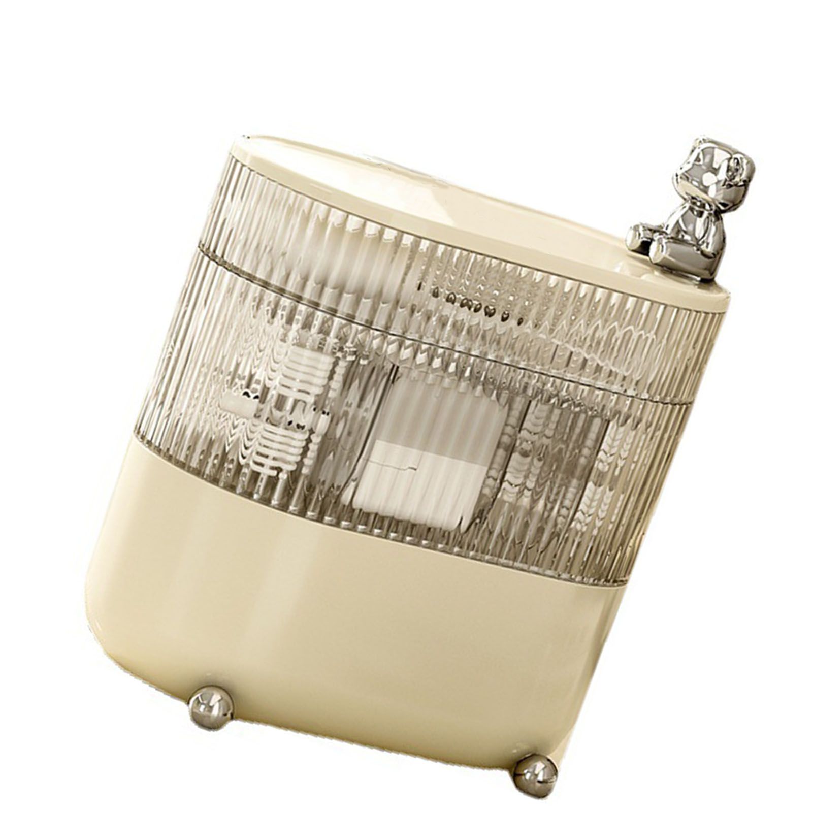 Desktop Storage Box 3 Tier Rotating Divided Organizer for Jewelry Data Cable Cosmetic Cream White - Image 3