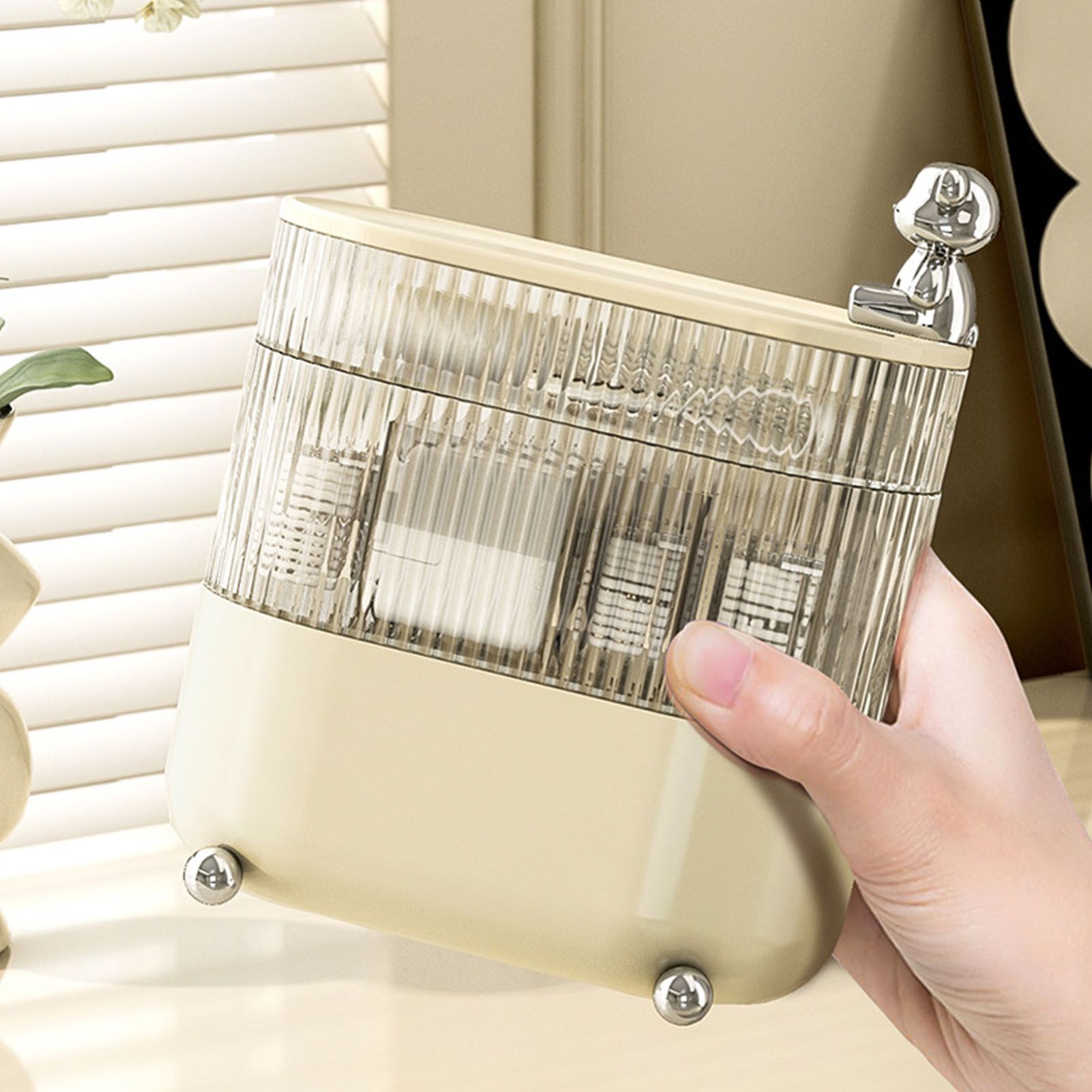 Desktop Storage Box 3 Tier Rotating Divided Organizer for Jewelry Data Cable Cosmetic Cream White - Image 5