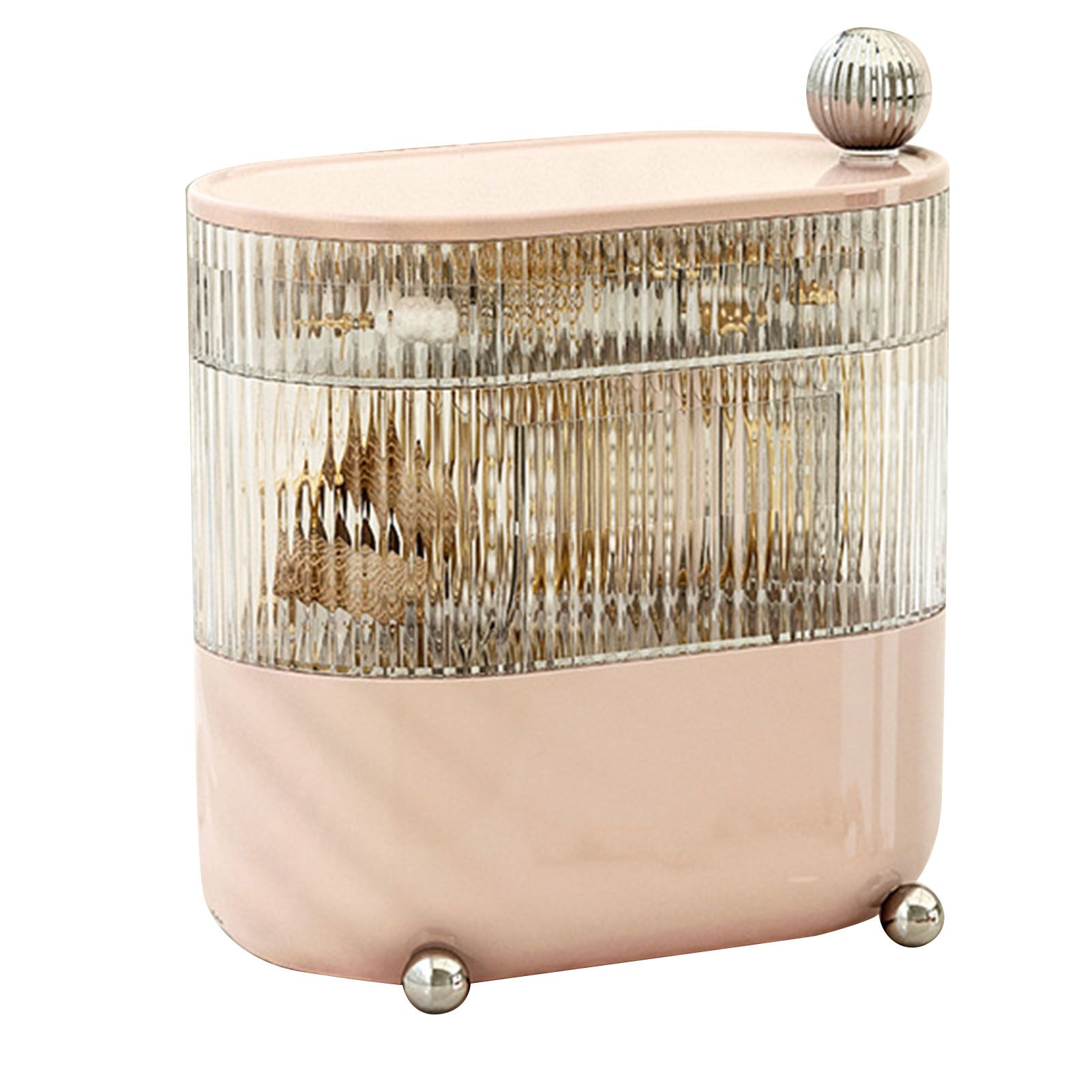 Desktop Storage Box 3 Tier Rotating Divided Organizer for Jewelry Data Cable Cosmetic Cream Pink - Image 1