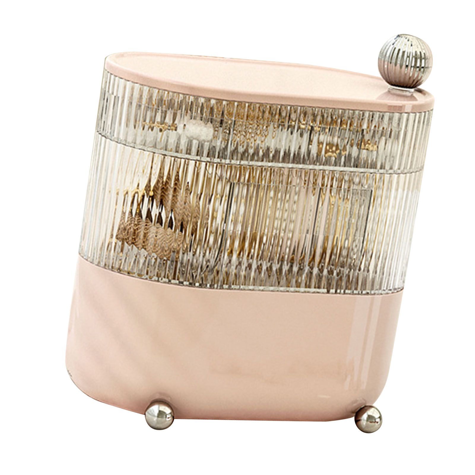 Desktop Storage Box 3 Tier Rotating Divided Organizer for Jewelry Data Cable Cosmetic Cream Pink - Image 2