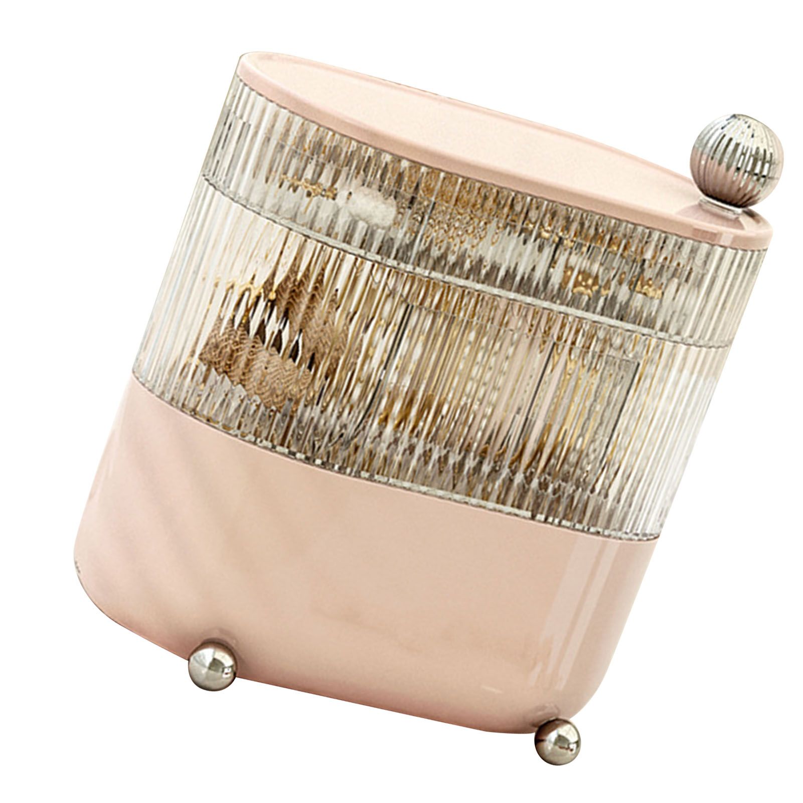 Desktop Storage Box 3 Tier Rotating Divided Organizer for Jewelry Data Cable Cosmetic Cream Pink - Image 3