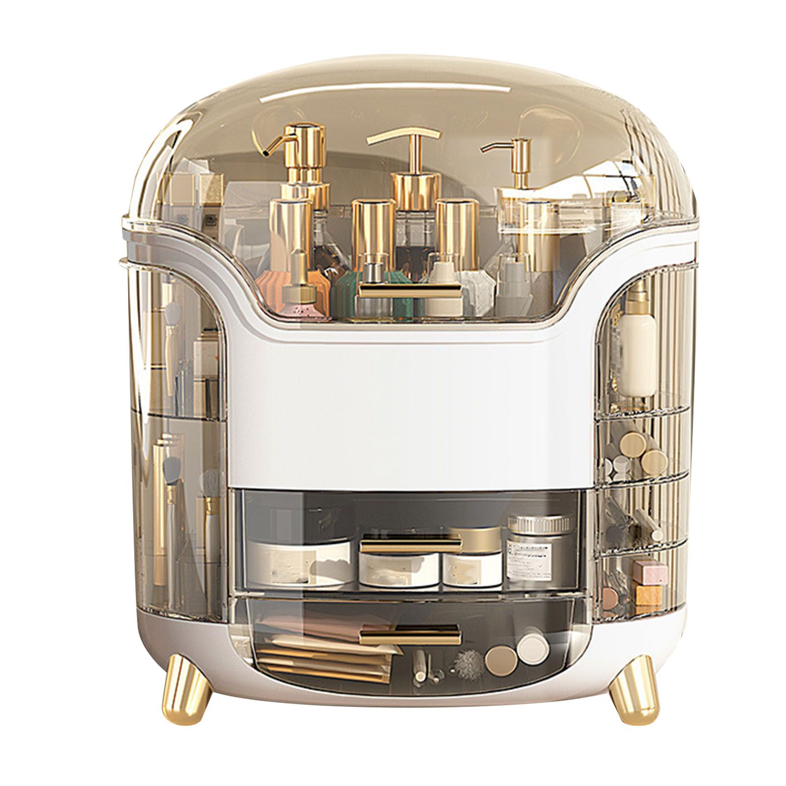 Cosmetic Box Large Capacity Compartment Storage Rotatable Waterproof Transparent Vertical Makeup Organizer White - Image 1