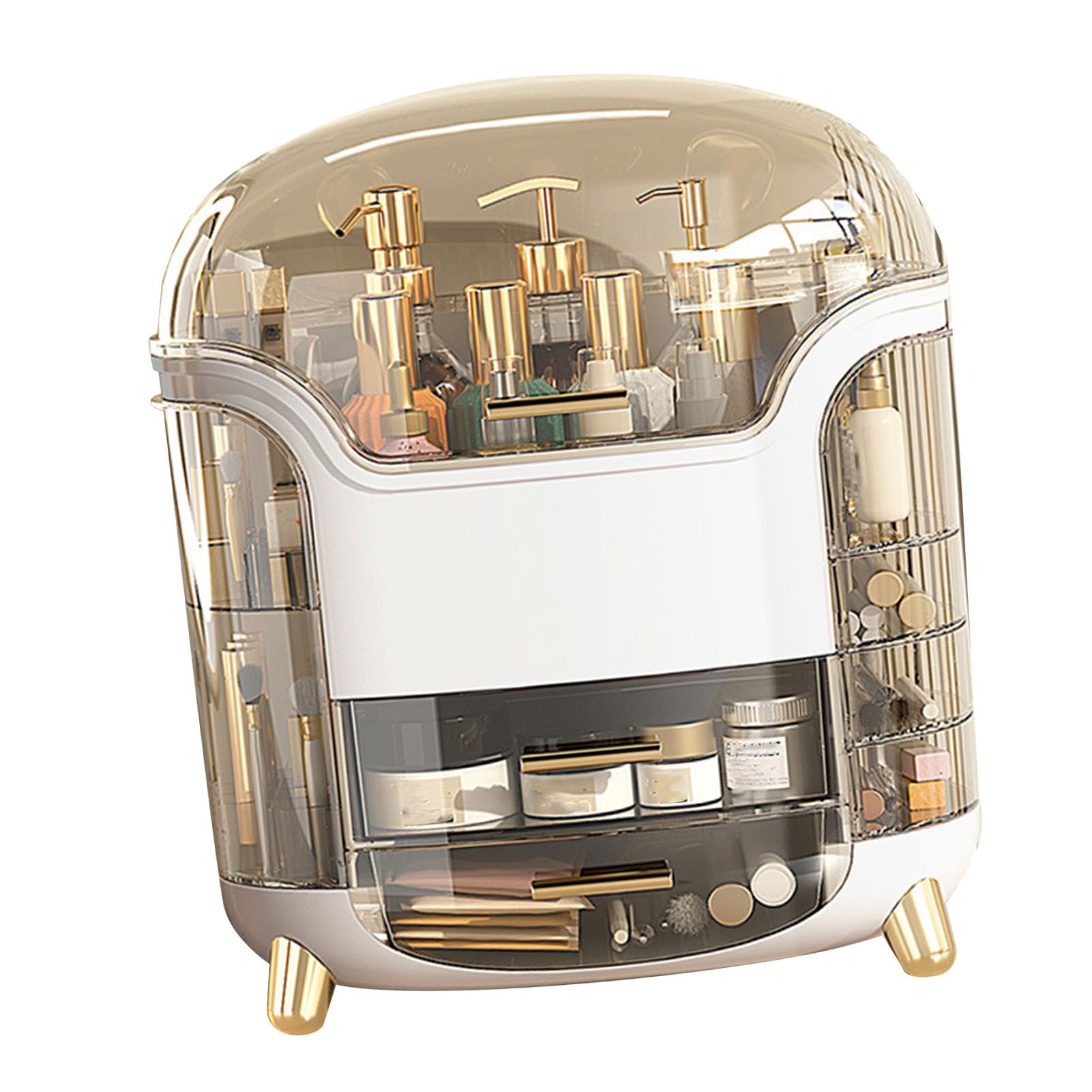 Cosmetic Box Large Capacity Compartment Storage Rotatable Waterproof Transparent Vertical Makeup Organizer White - Image 2