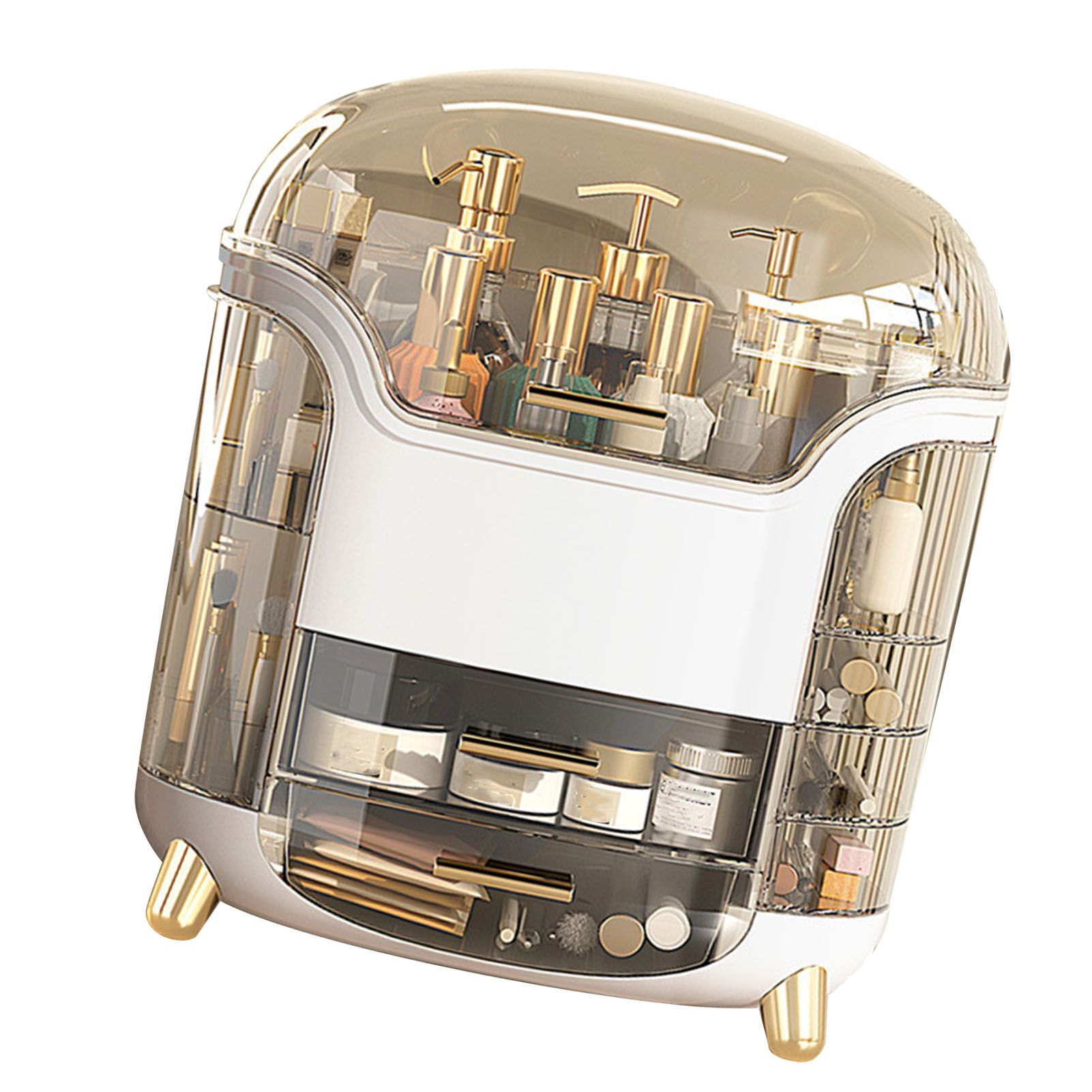 Cosmetic Box Large Capacity Compartment Storage Rotatable Waterproof Transparent Vertical Makeup Organizer White - Image 4