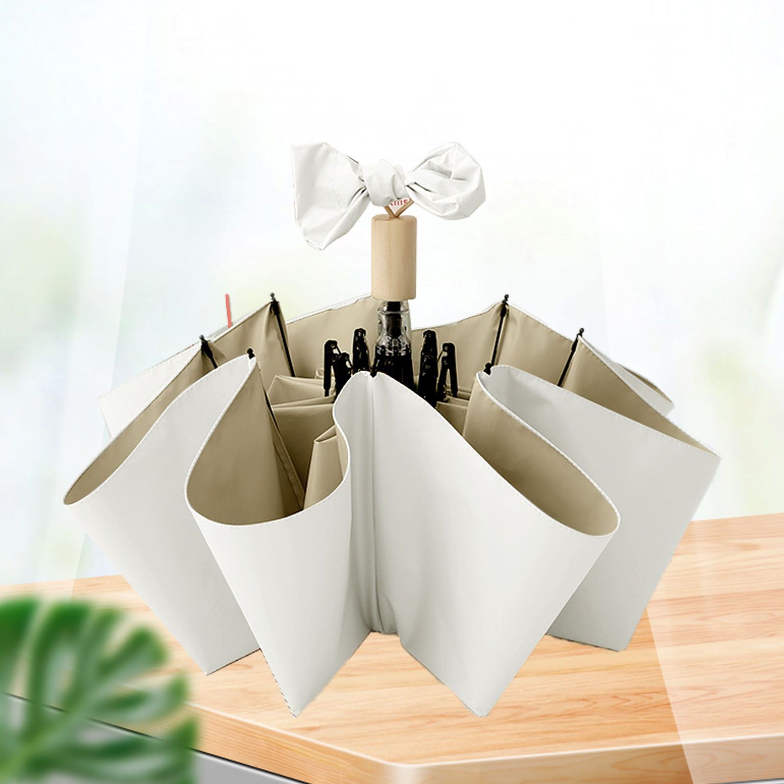 Travel Umbrella Ice Cream Color Sun Rain Proof UV Protection Foldable Portable Umbrella for Men Women White Brown - Image 5