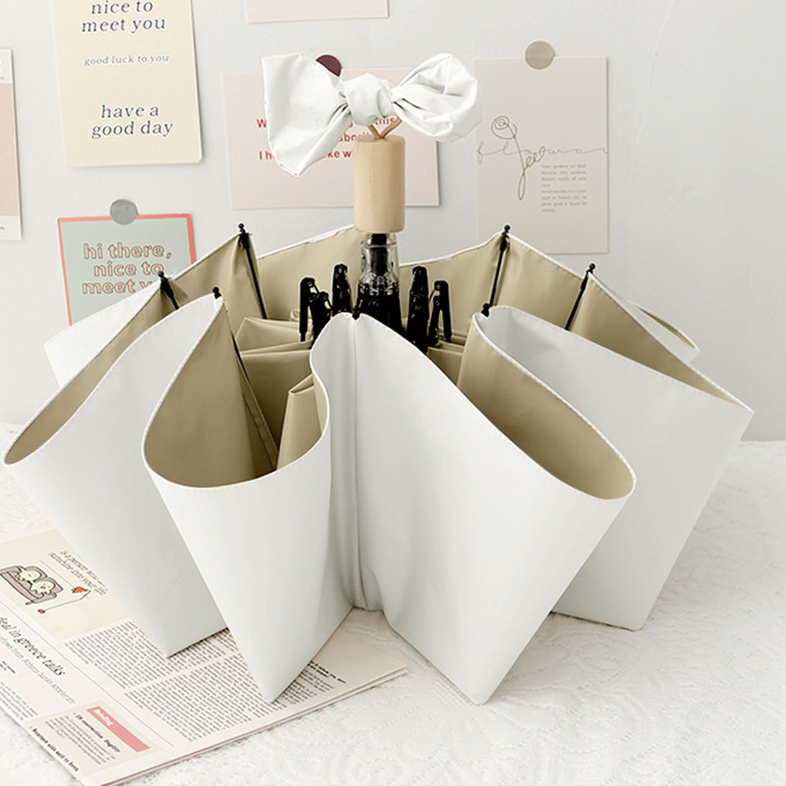 Travel Umbrella Ice Cream Color Sun Rain Proof UV Protection Foldable Portable Umbrella for Men Women White Brown - Image 6