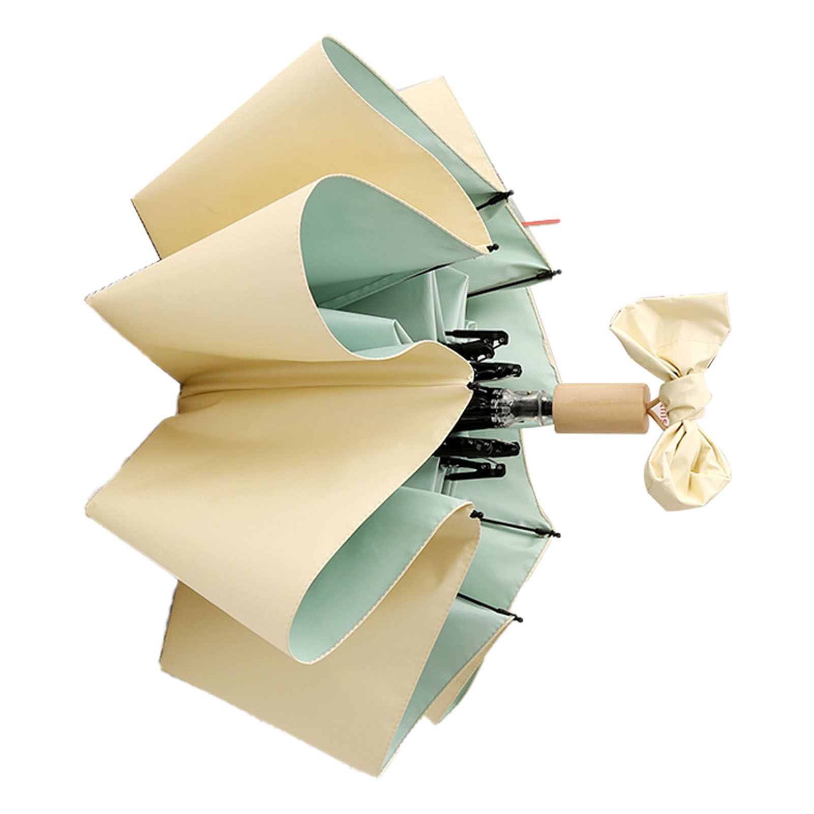 Travel Umbrella Ice Cream Color Sun Rain Proof UV Protection Foldable Portable Umbrella for Men Women Yellow Green - Image 3