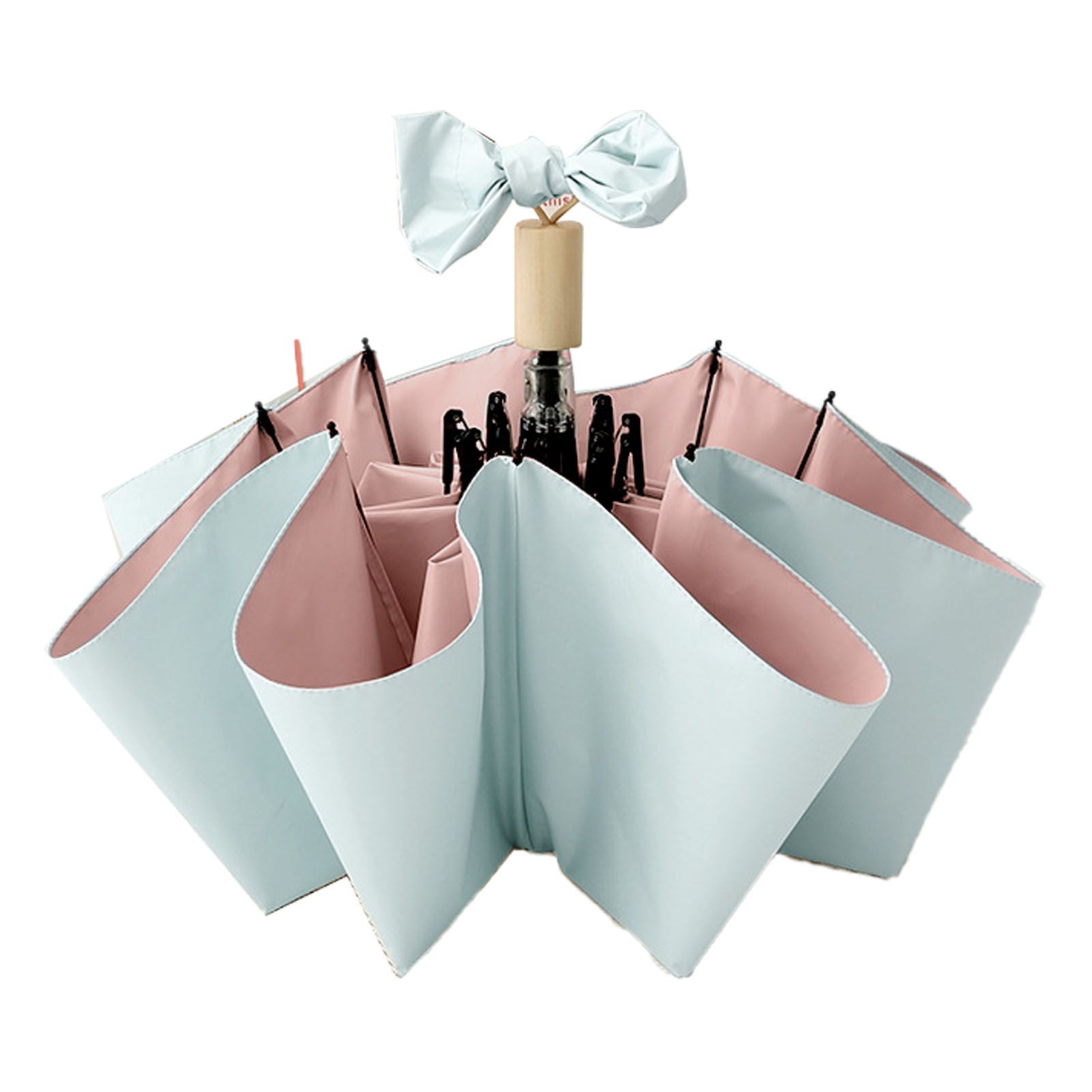 Travel Umbrella Ice Cream Color Sun Rain Proof UV Protection Foldable Portable Umbrella for Men Women Cyan Pink - Image 1