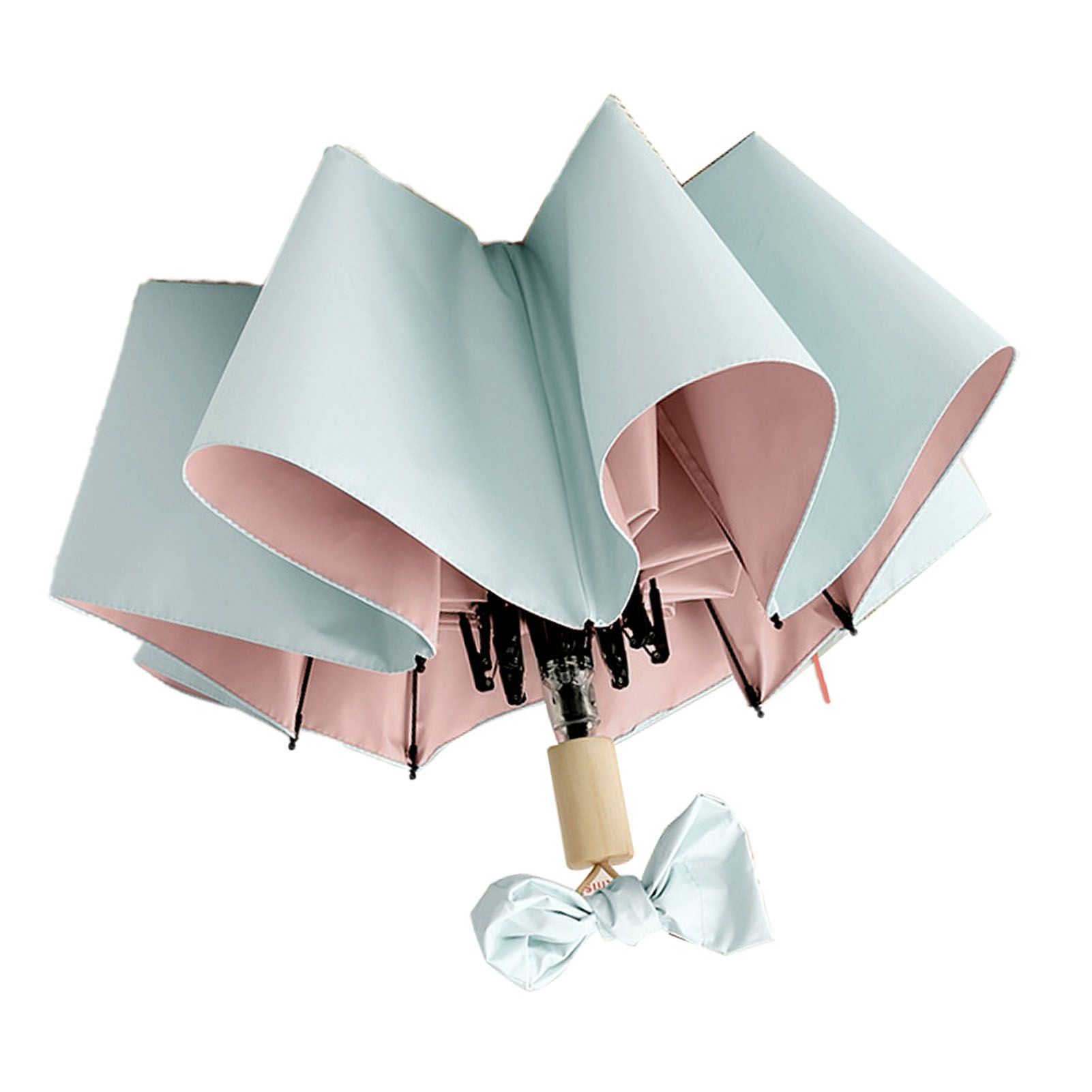 Travel Umbrella Ice Cream Color Sun Rain Proof UV Protection Foldable Portable Umbrella for Men Women Cyan Pink - Image 4