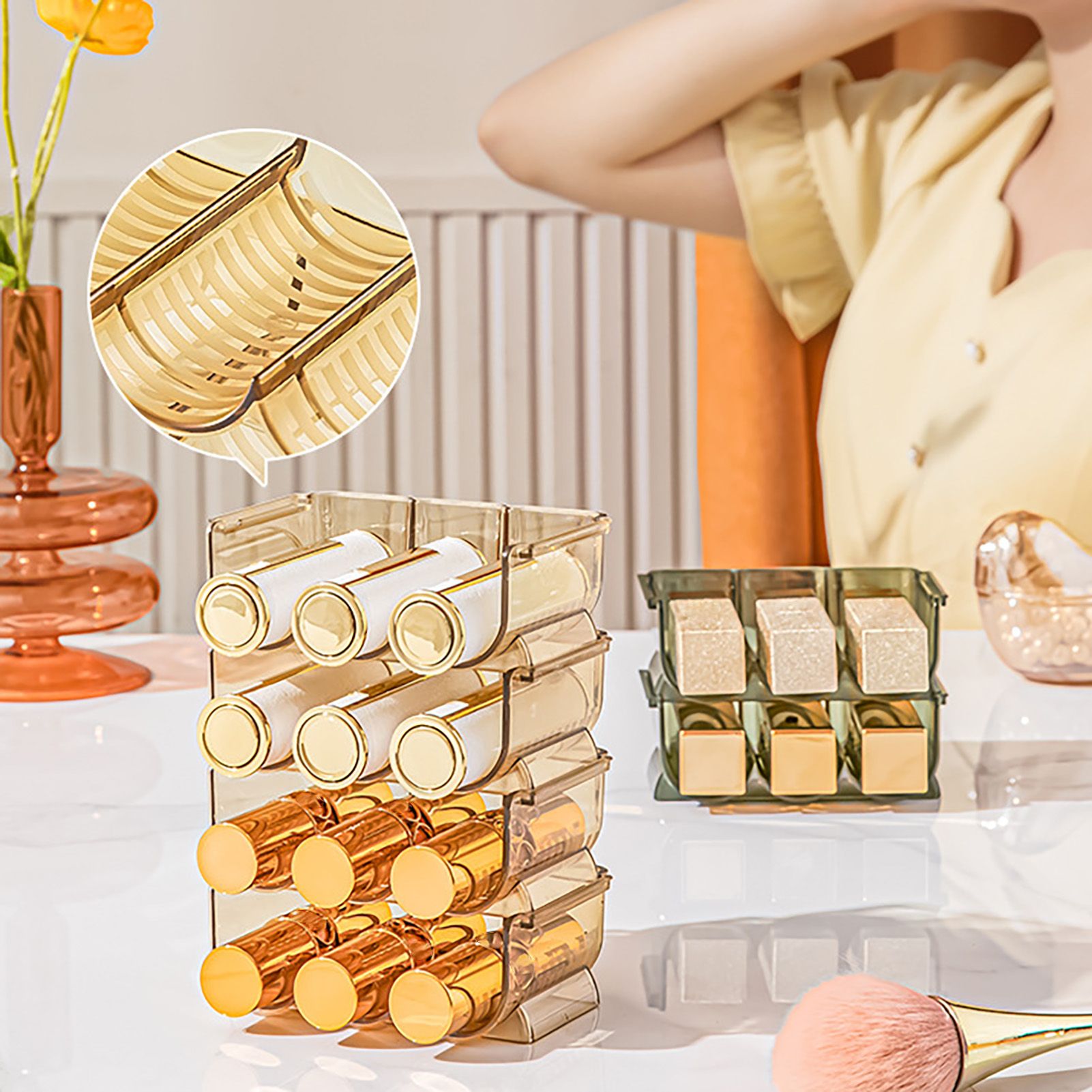 3pcs Lipstick Holder Transparent Storage Overlay Clear Lipstick Display Holder for Lip Gloss Transparent Orange - Image 3