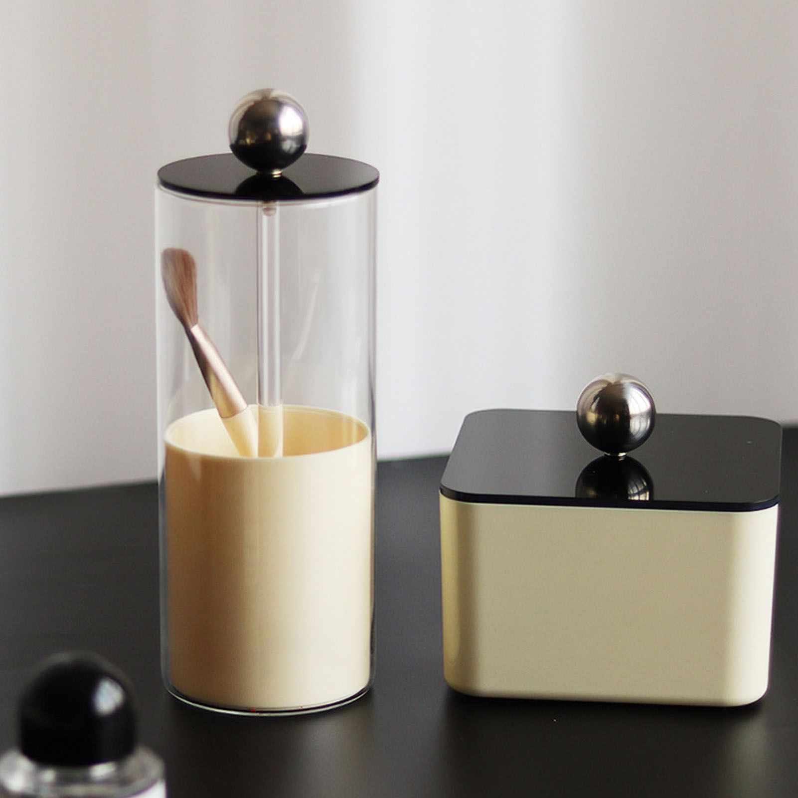 Makeup Brush Holder Organizer with Lid Liftable Dustproof Makeup Brushes Container for Vanity Desktop Countertop Nordic Style Black Cover - Image 5