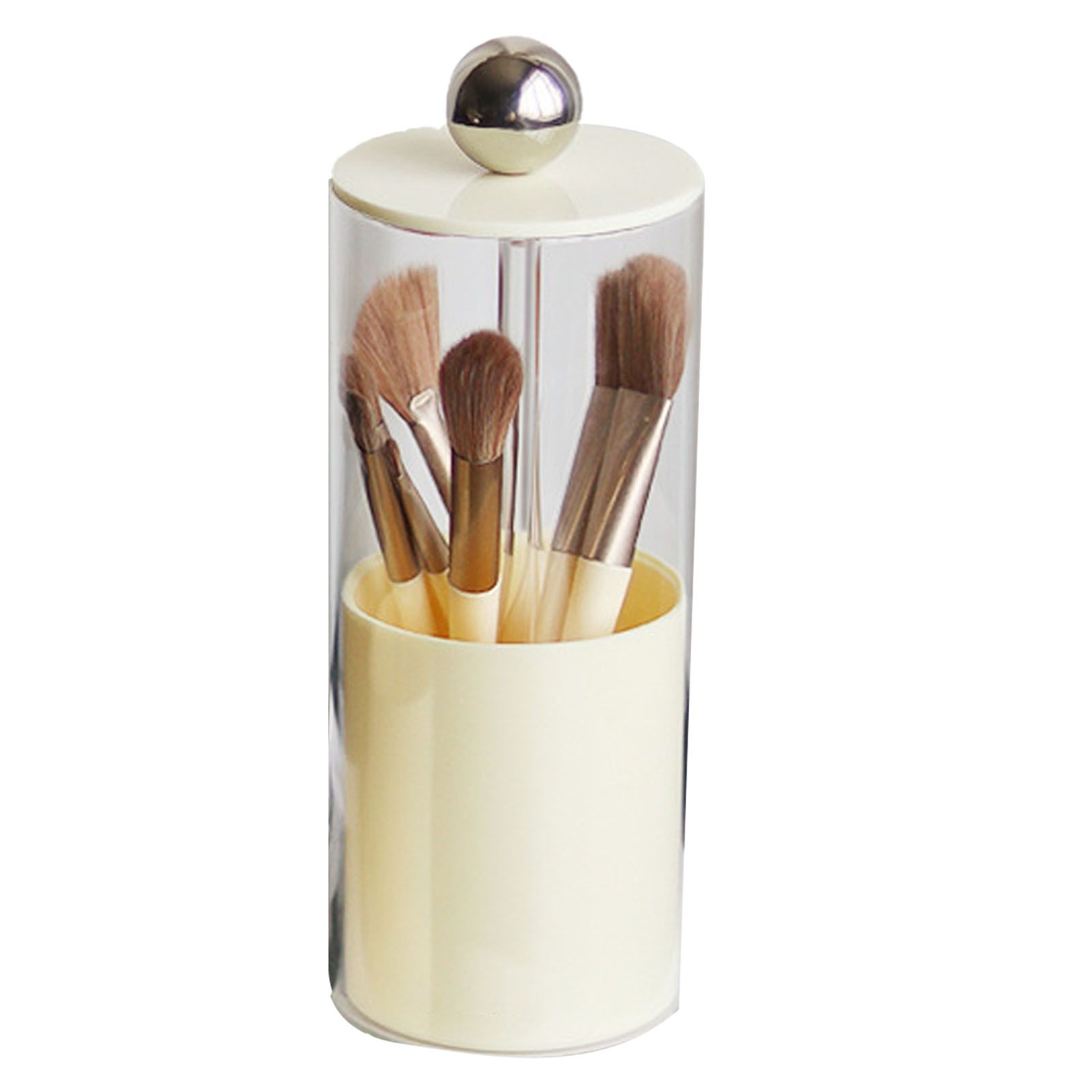 Makeup Brush Holder Organizer with Lid Liftable Dustproof Makeup Brushes Container for Vanity Desktop Countertop Nordic Style Milky White Cover - Image 1