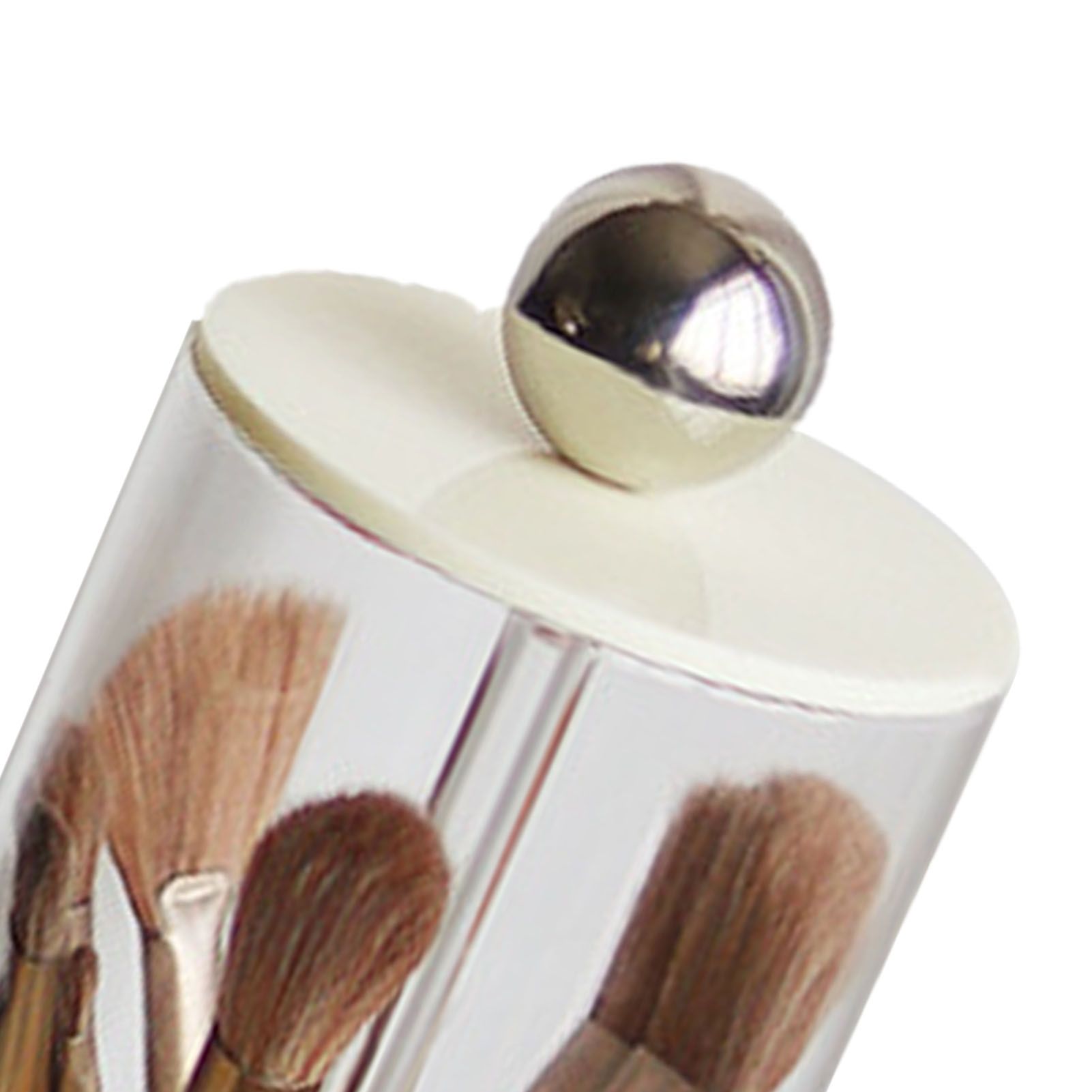 Makeup Brush Holder Organizer with Lid Liftable Dustproof Makeup Brushes Container for Vanity Desktop Countertop Nordic Style Milky White Cover - Image 7