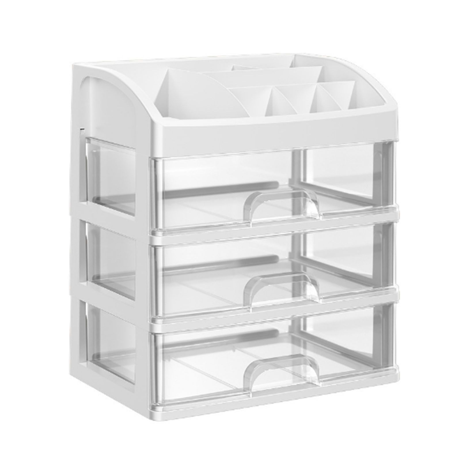 Desktop Organizer 3 Drawer Clear Plastic Desk Storage for Office Stationary Makeup Organizer Bathroom White - Image 1