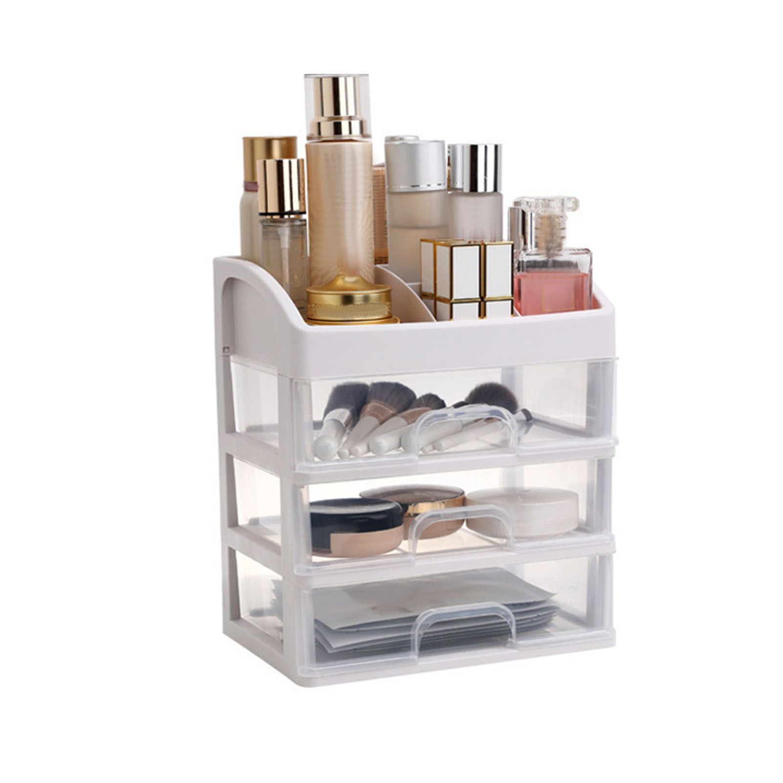 Desktop Organizer 3 Drawer Clear Plastic Desk Storage for Office Stationary Makeup Organizer Bathroom White - Image 2