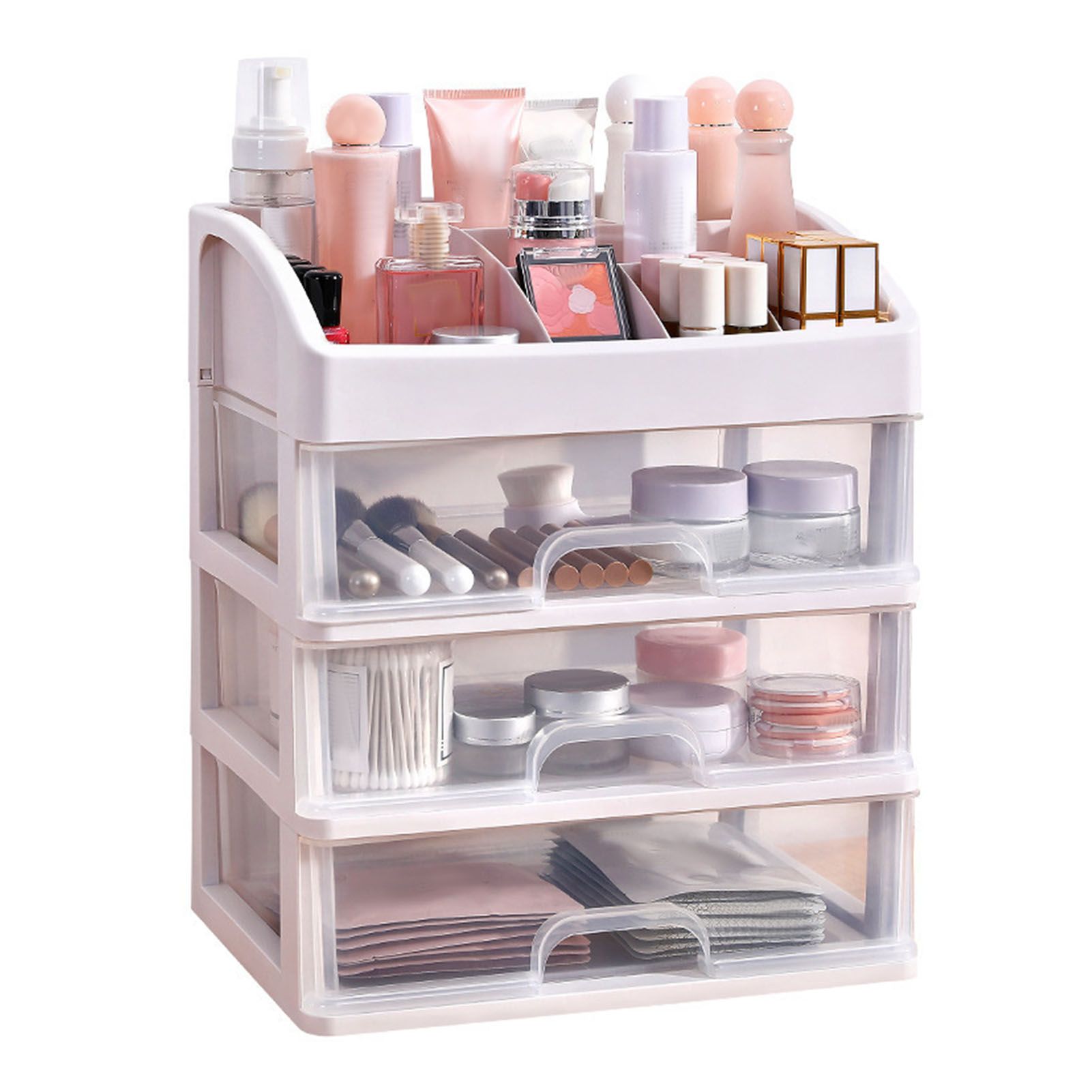 Desktop Organizer 3 Drawer Clear Plastic Desk Storage for Office Stationary Makeup Organizer Bathroom White - Image 3