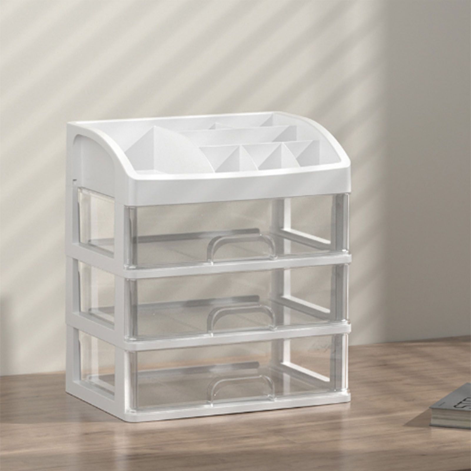 Desktop Organizer 3 Drawer Clear Plastic Desk Storage for Office Stationary Makeup Organizer Bathroom White - Image 5