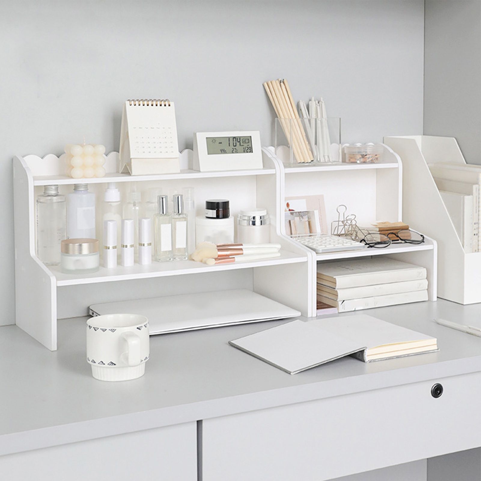 Desktop Wood Display Shelf Desk Multi Layer Storage Rack Mini Bookshelf Cosmetics Organizer S - Image 6