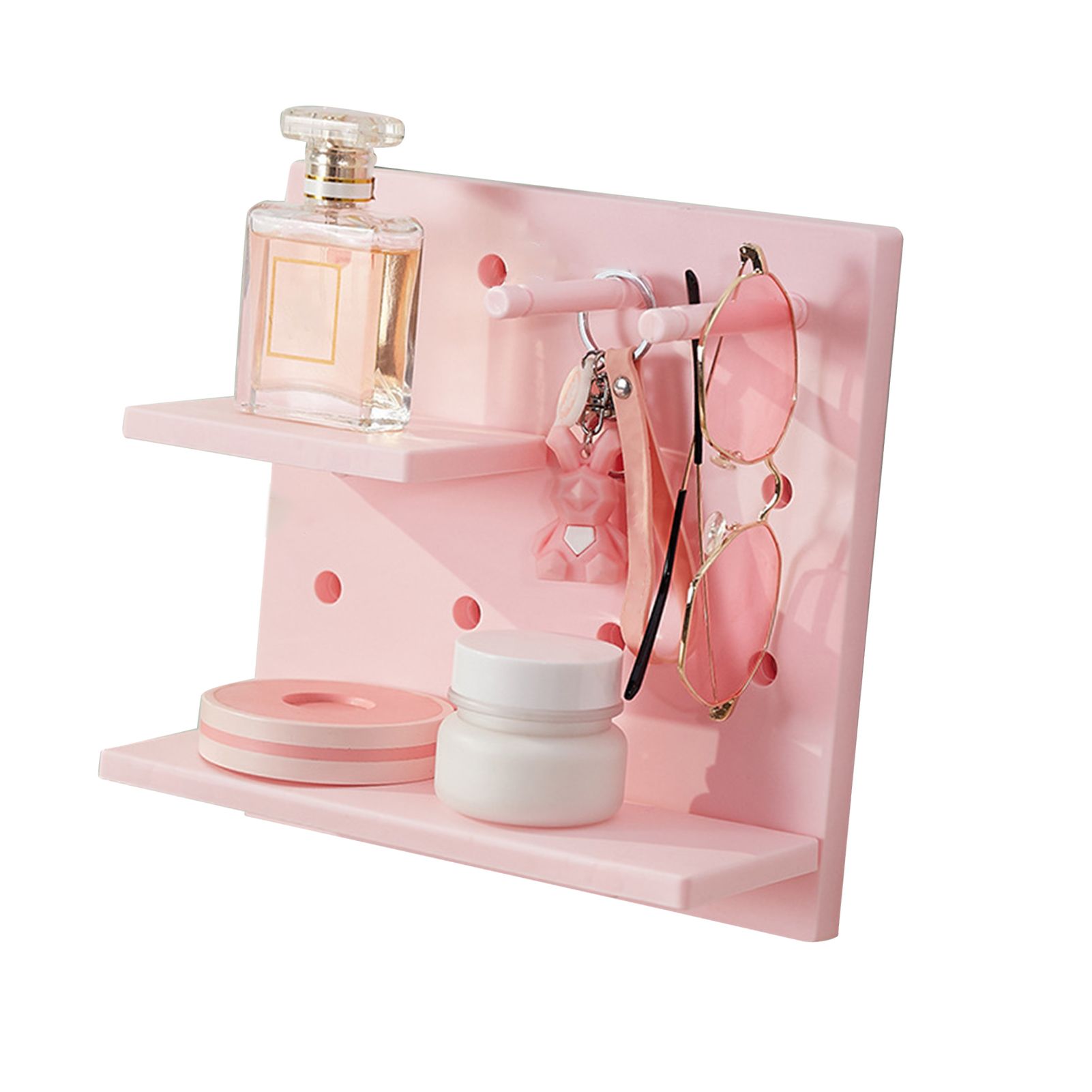 Pegboard Wall Organizer Shelves Punch Free Multifunctional Wall Pegboard Organizer for Doll Pink - Image 3
