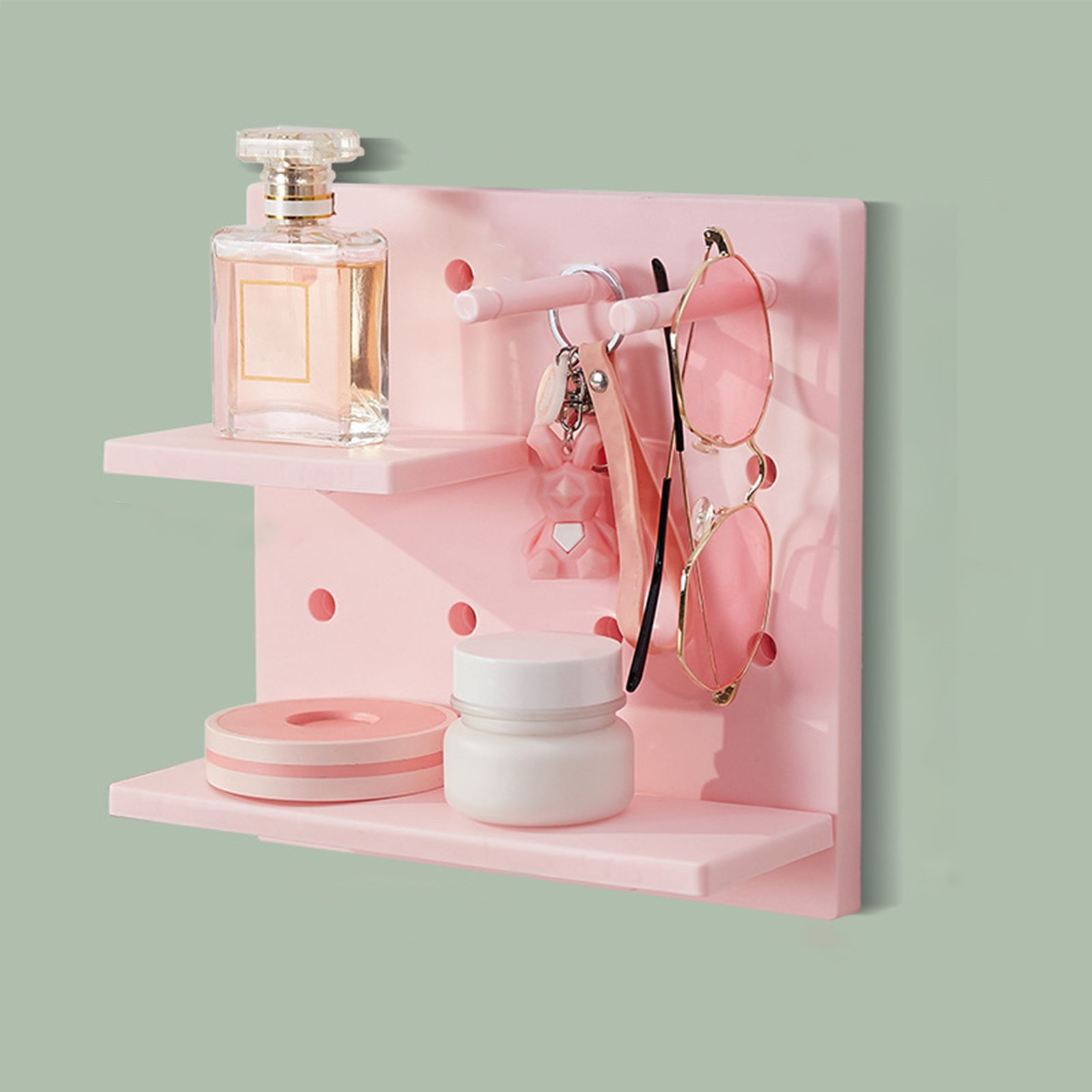 Pegboard Wall Organizer Shelves Punch Free Multifunctional Wall Pegboard Organizer for Doll Pink - Image 5