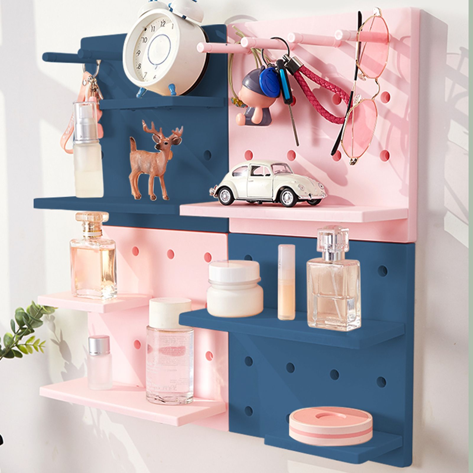 Pegboard Wall Organizer Shelves Punch Free Multifunctional Wall Pegboard Organizer for Doll Pink - Image 6