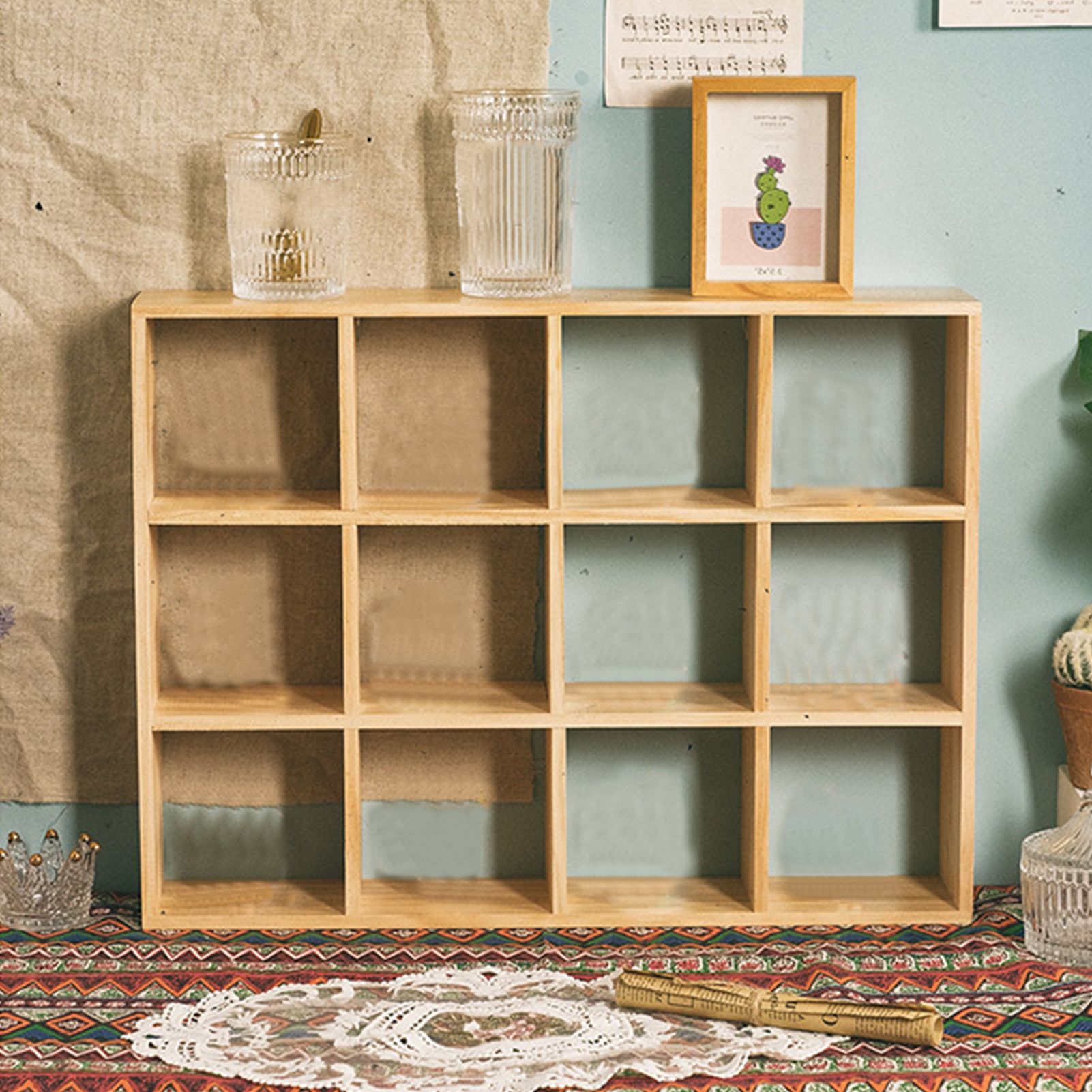 12 Grids Action Figure Wooden Storage Shelf Figure Wood Shadow Box Shelf Organizer for Bedroom Living Room Study Without Back Plate - Image 5